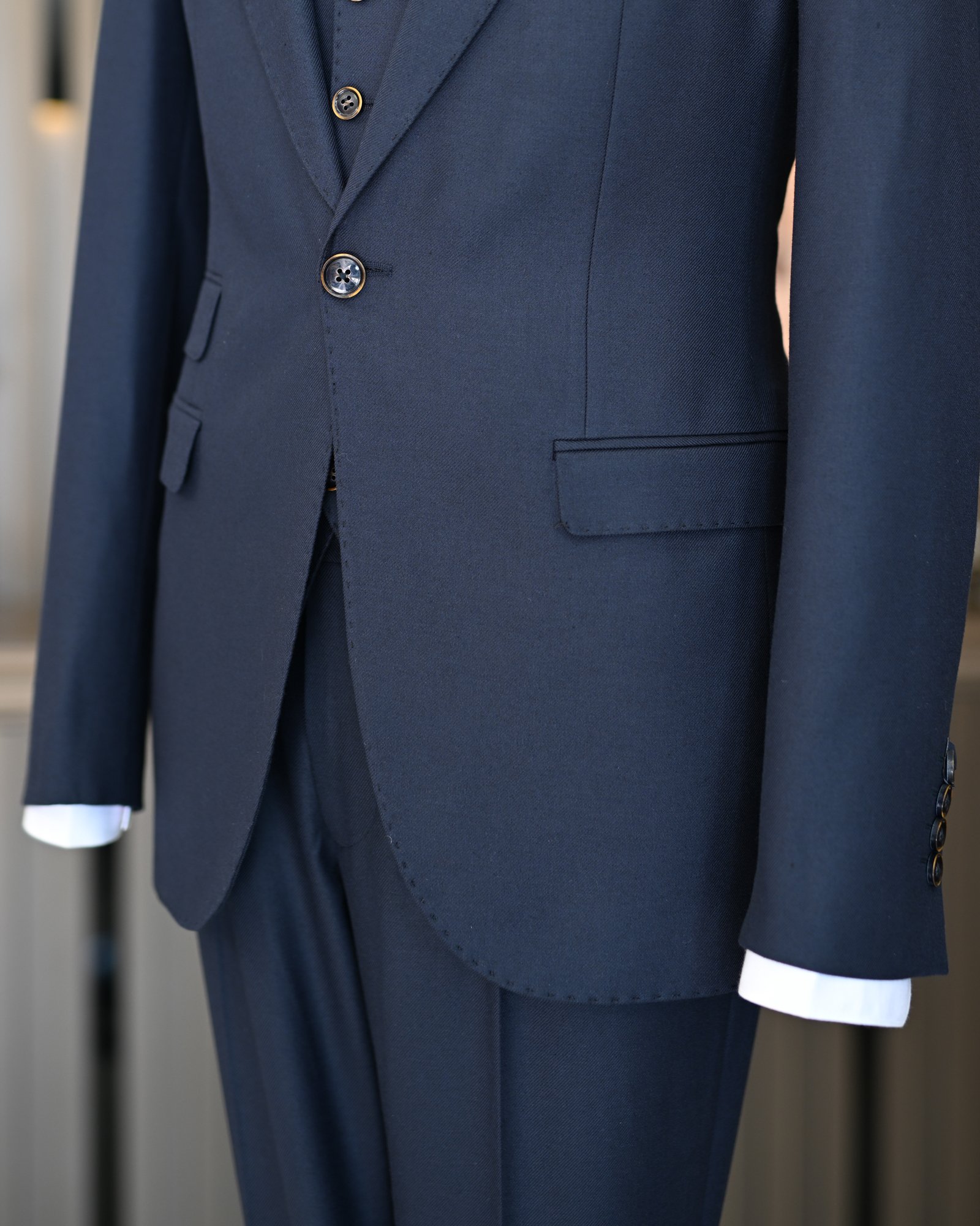  Italian style slim fit jacket vest trouser suit navy blue T11477
