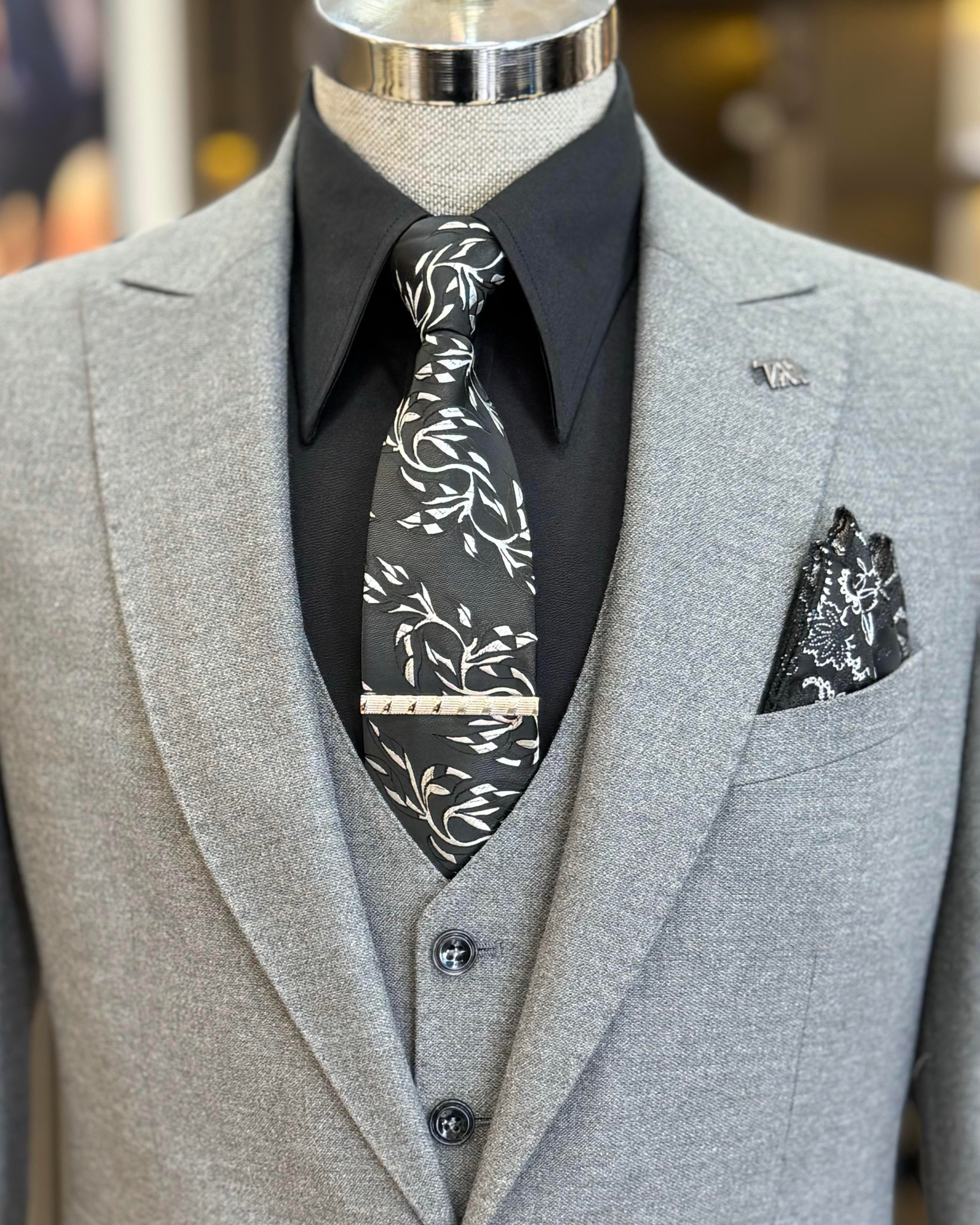 Italian style slim fit jacket vest trouser suit gray T11397