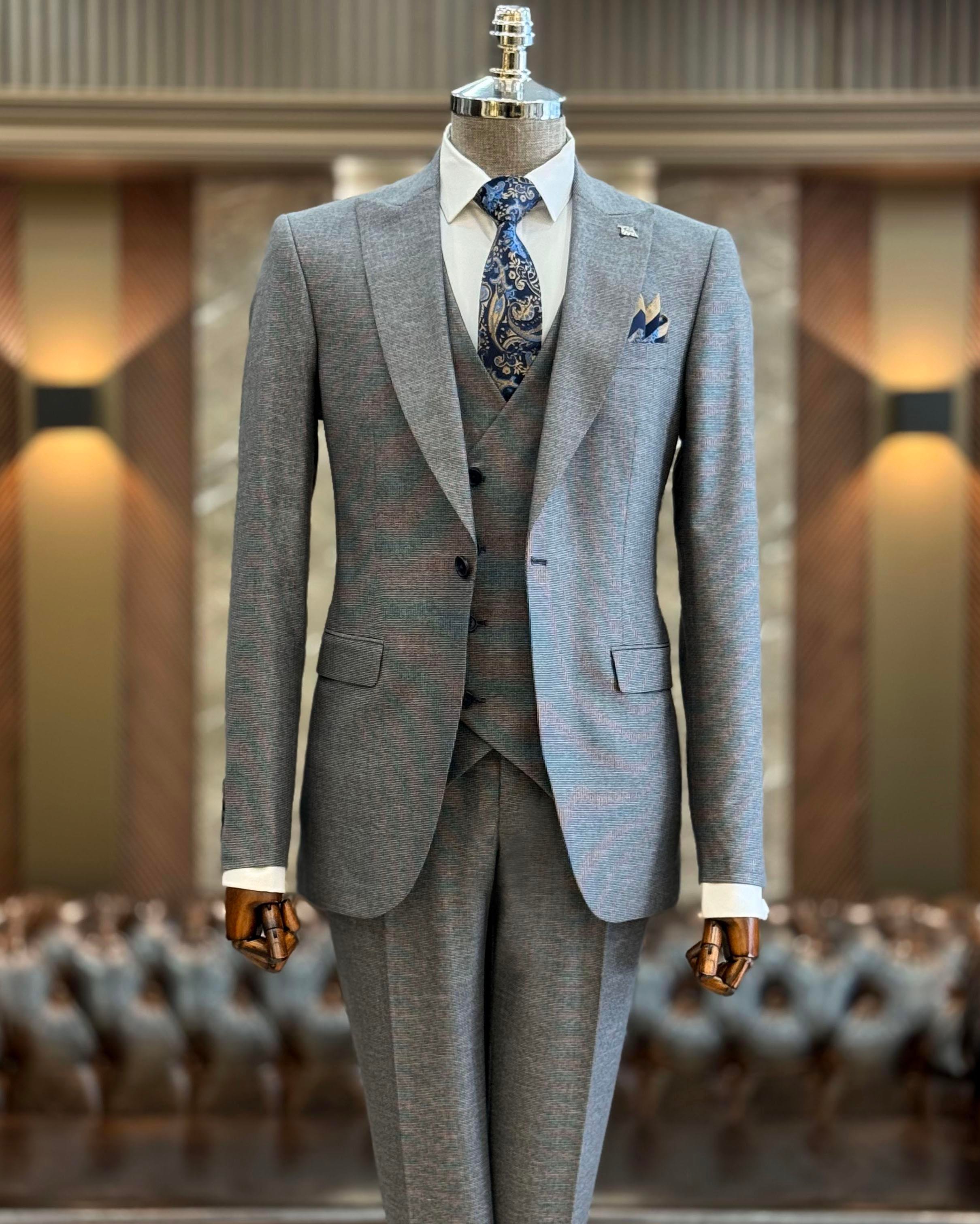 İtalyan stil slim fit ceket yelek pantolon takım elbise vizon T9951