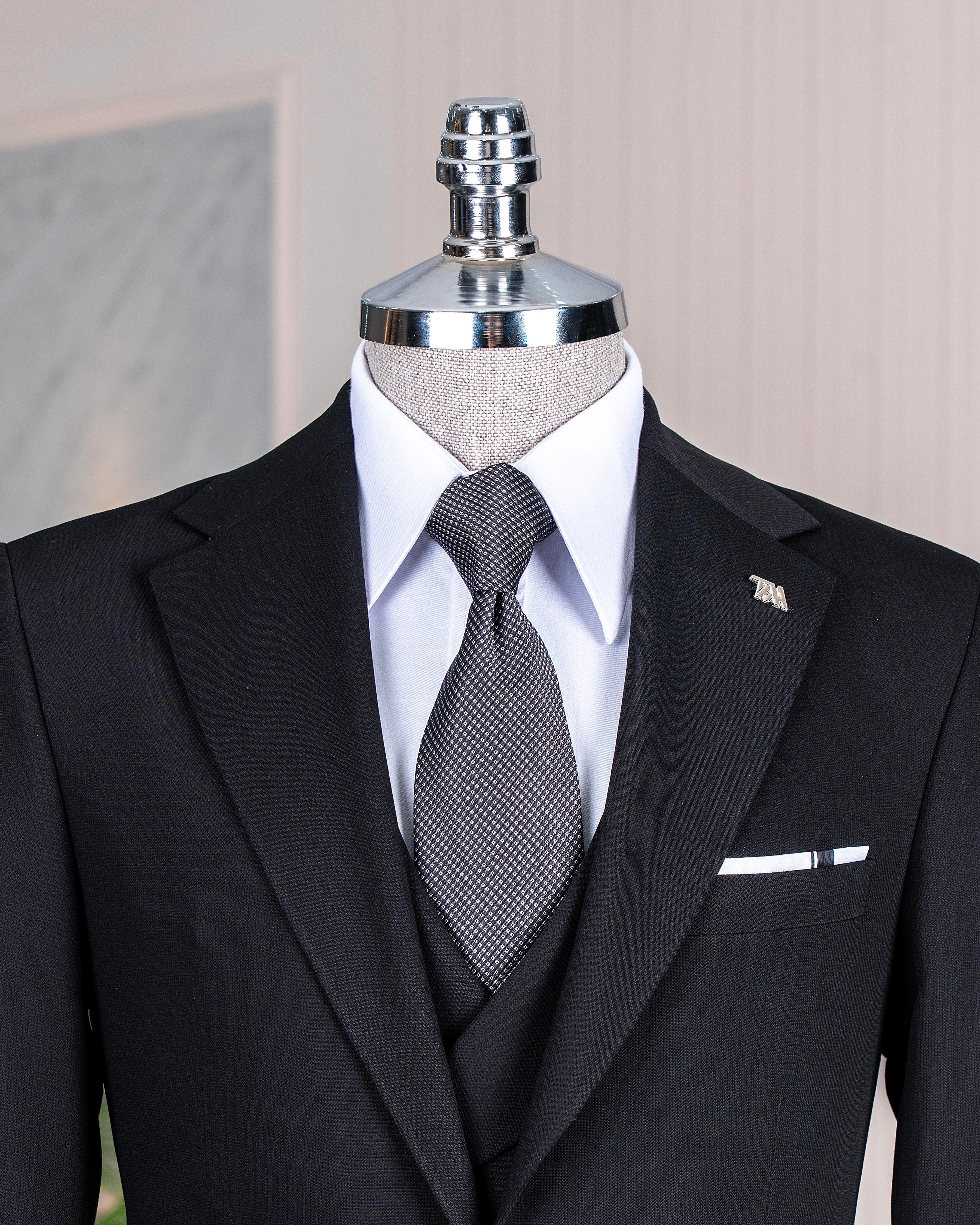 İtalyan stil slim fit ceket yelek pantolon takım elbise siyah T14187