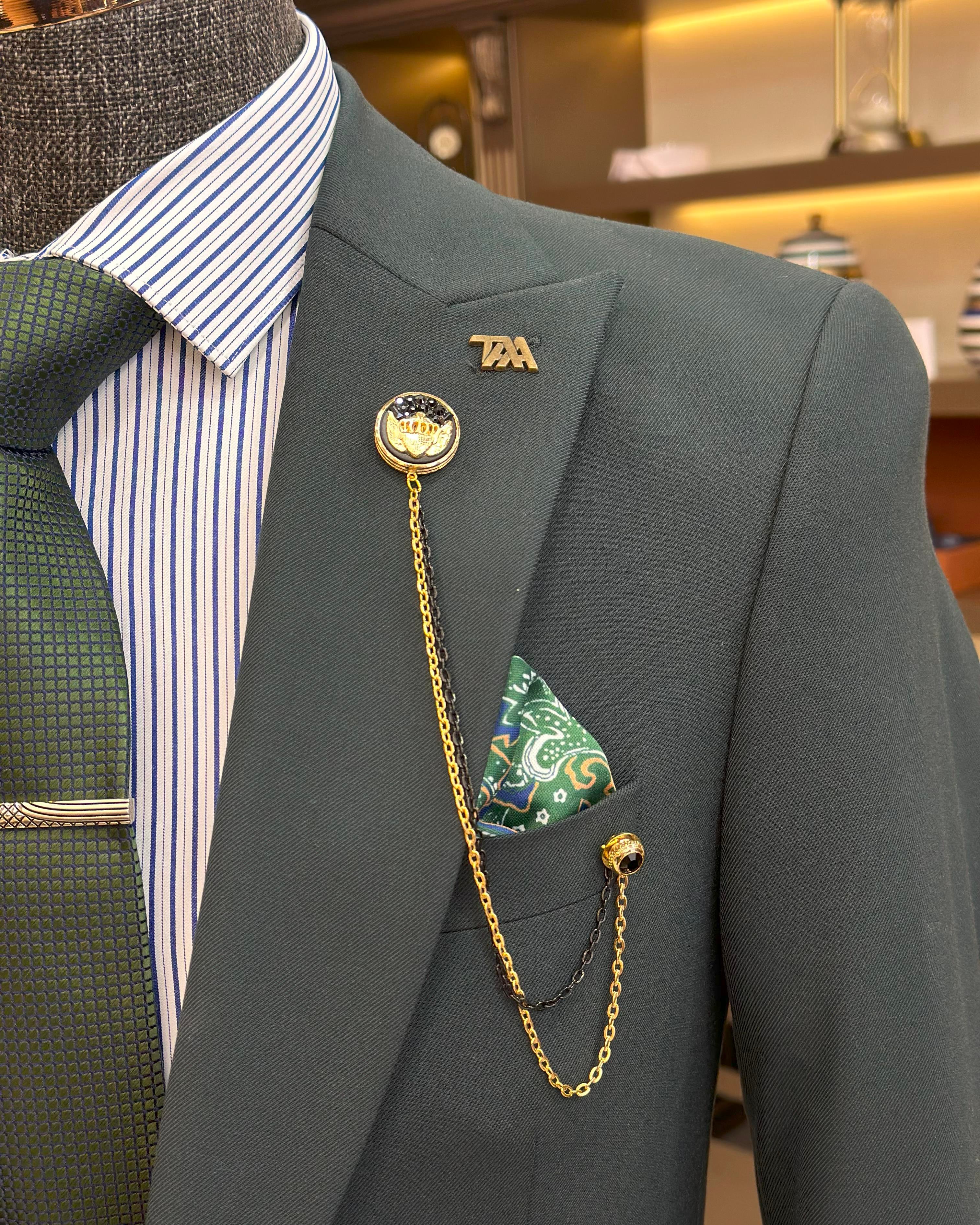  Italian style slim fit jacket vest trouser suit green T9969