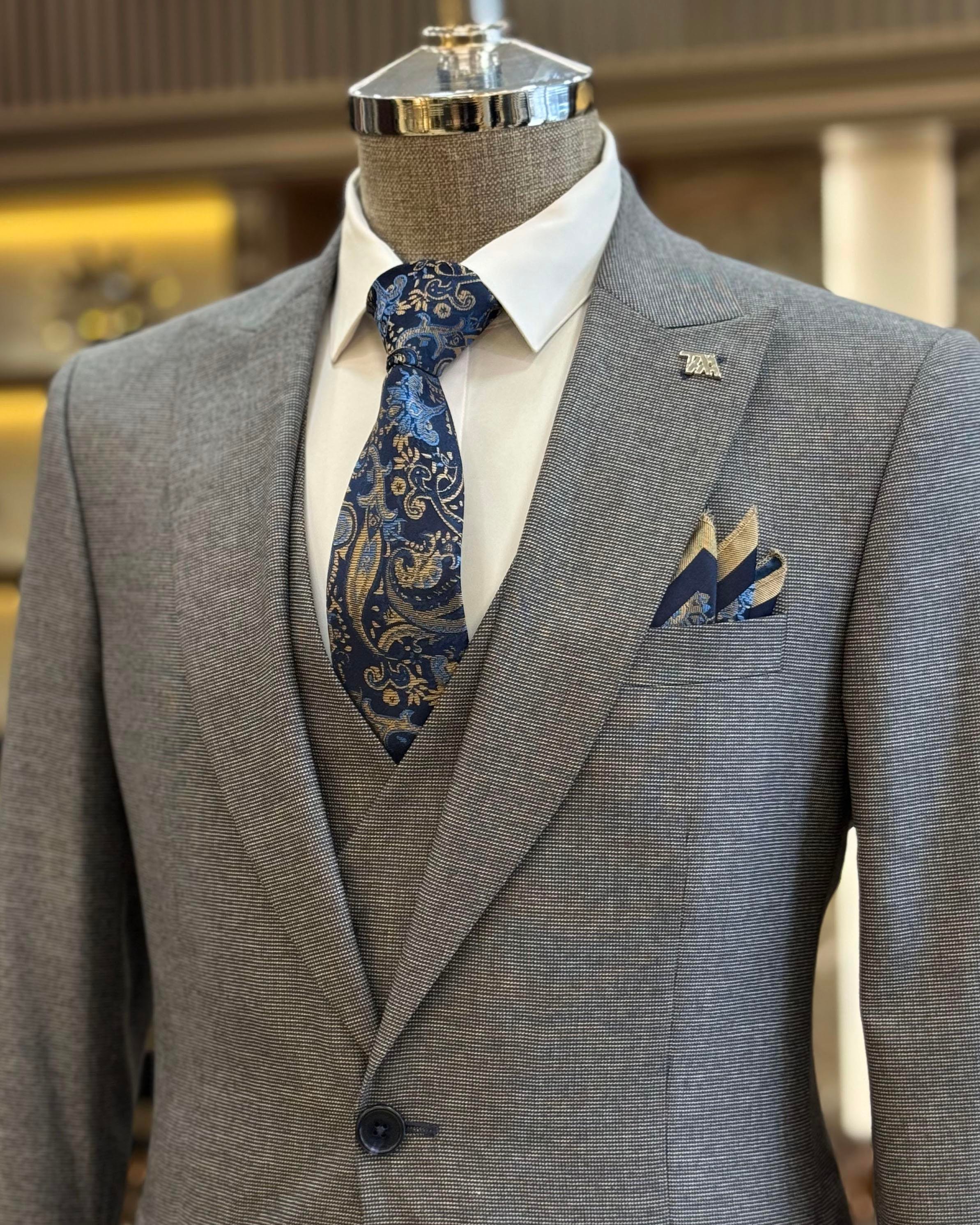 İtalyan stil slim fit ceket yelek pantolon takım elbise vizon T9951
