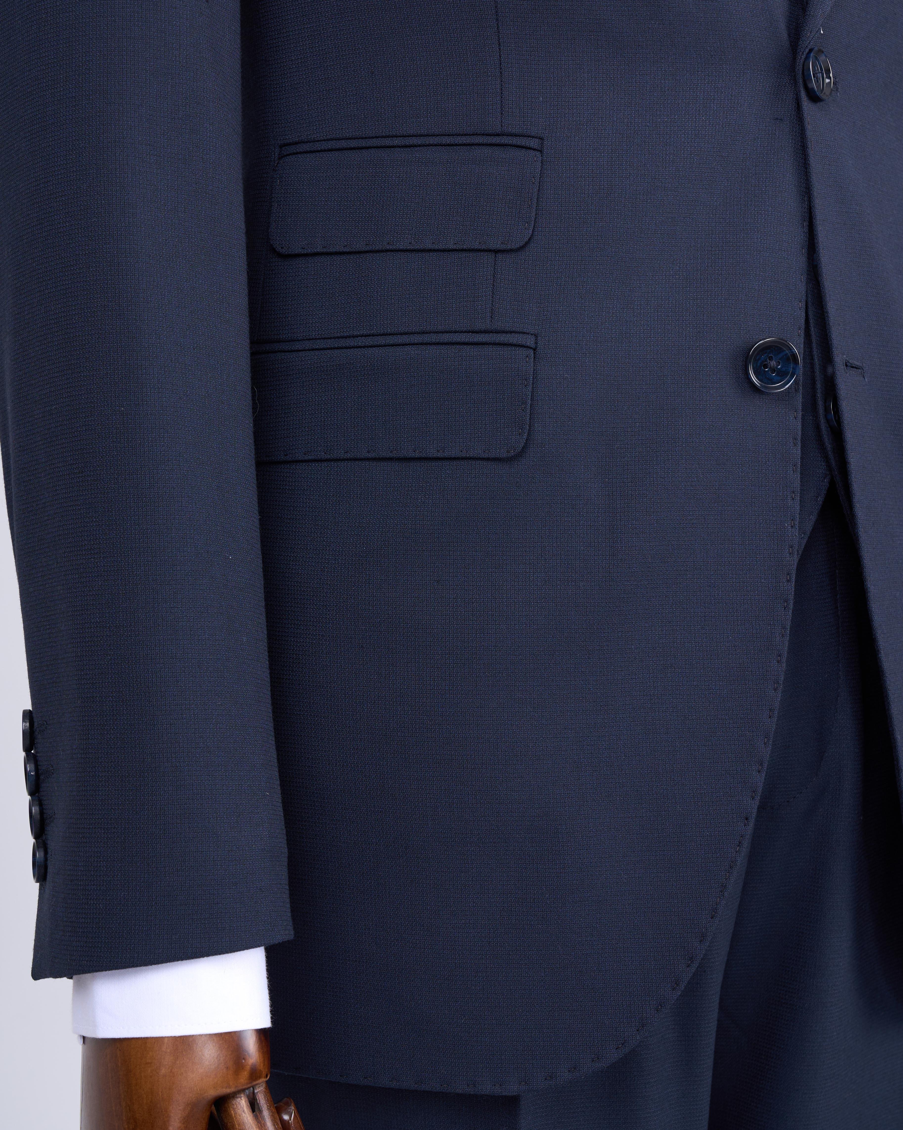Italian style slim fit jacket vest pants suit navy blue T11393