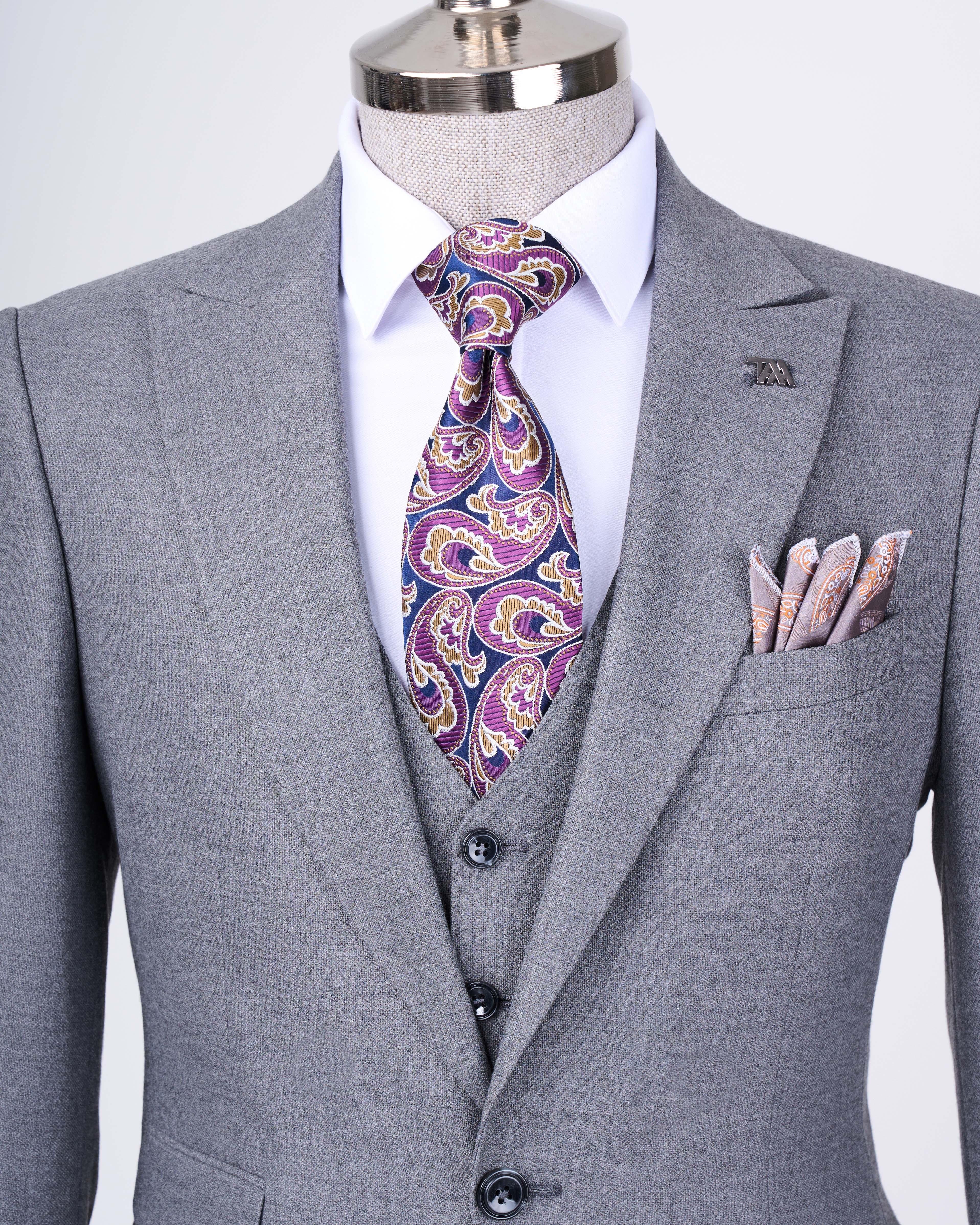 Italian style slim fit jacket vest trouser suit anthracite T11486