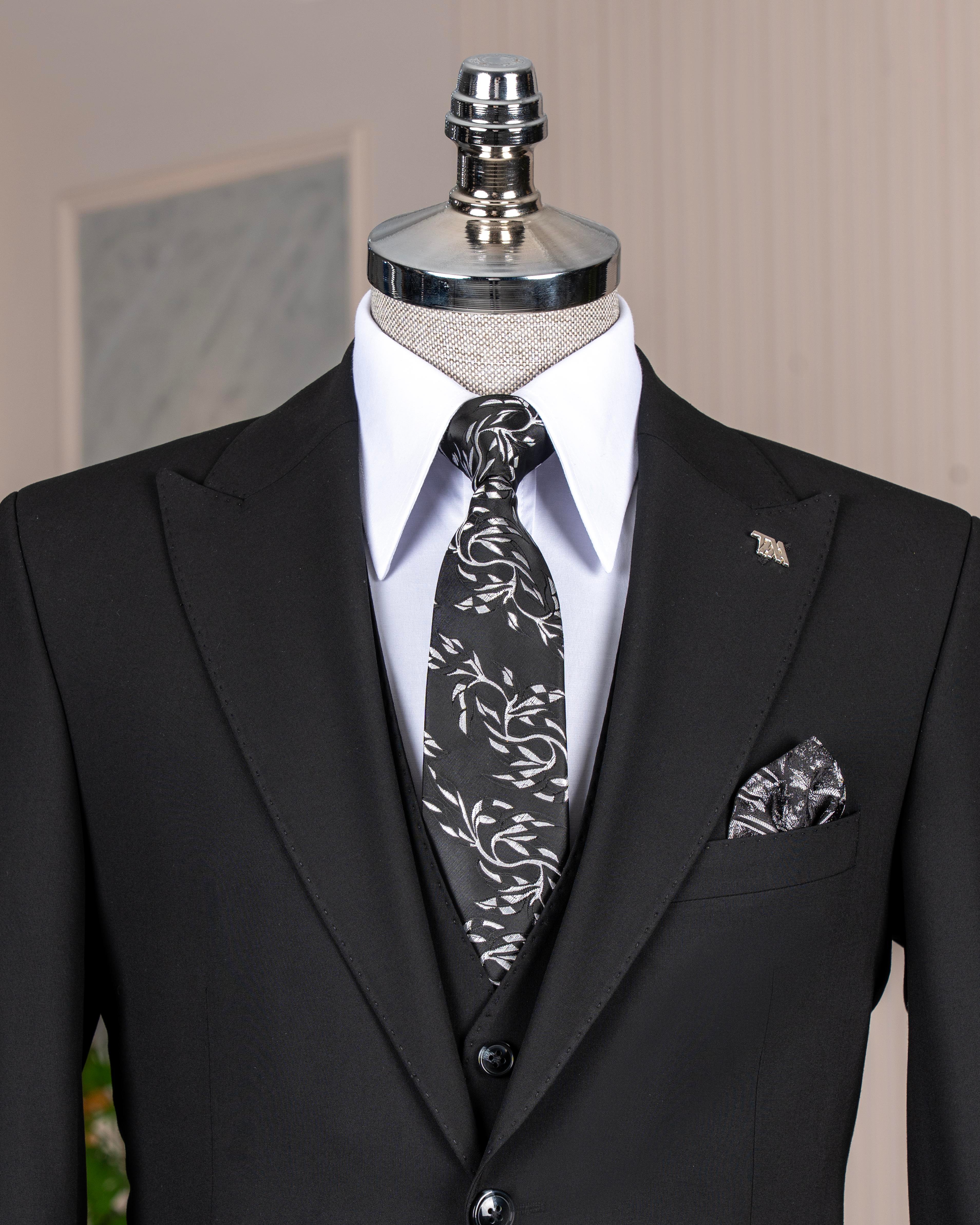 İtalyan stil slim fit ceket yelek pantolon takım elbise siyah T14311