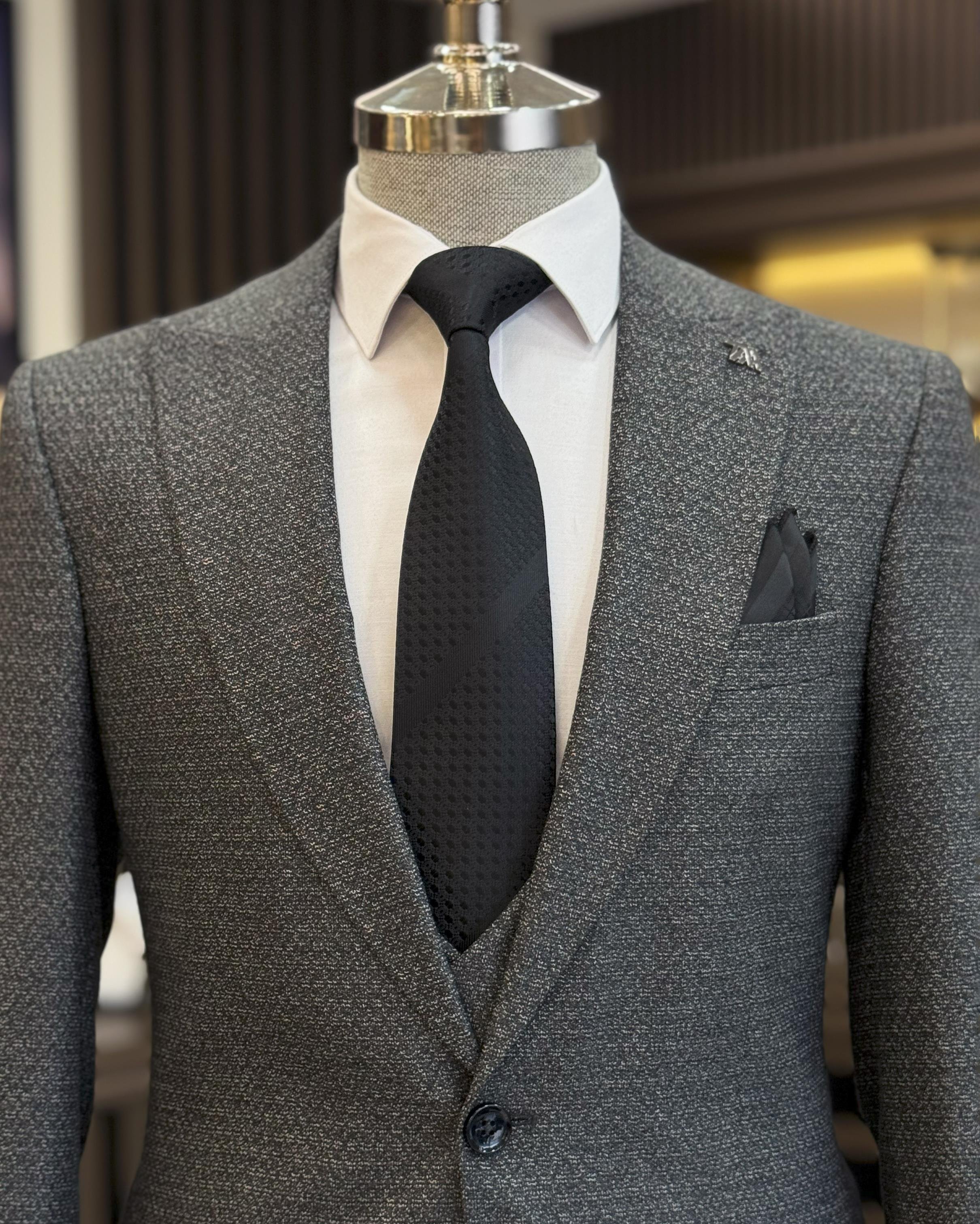 İtalyan stil slim fit ceket yelek pantolon takım elbise antrasit T10320