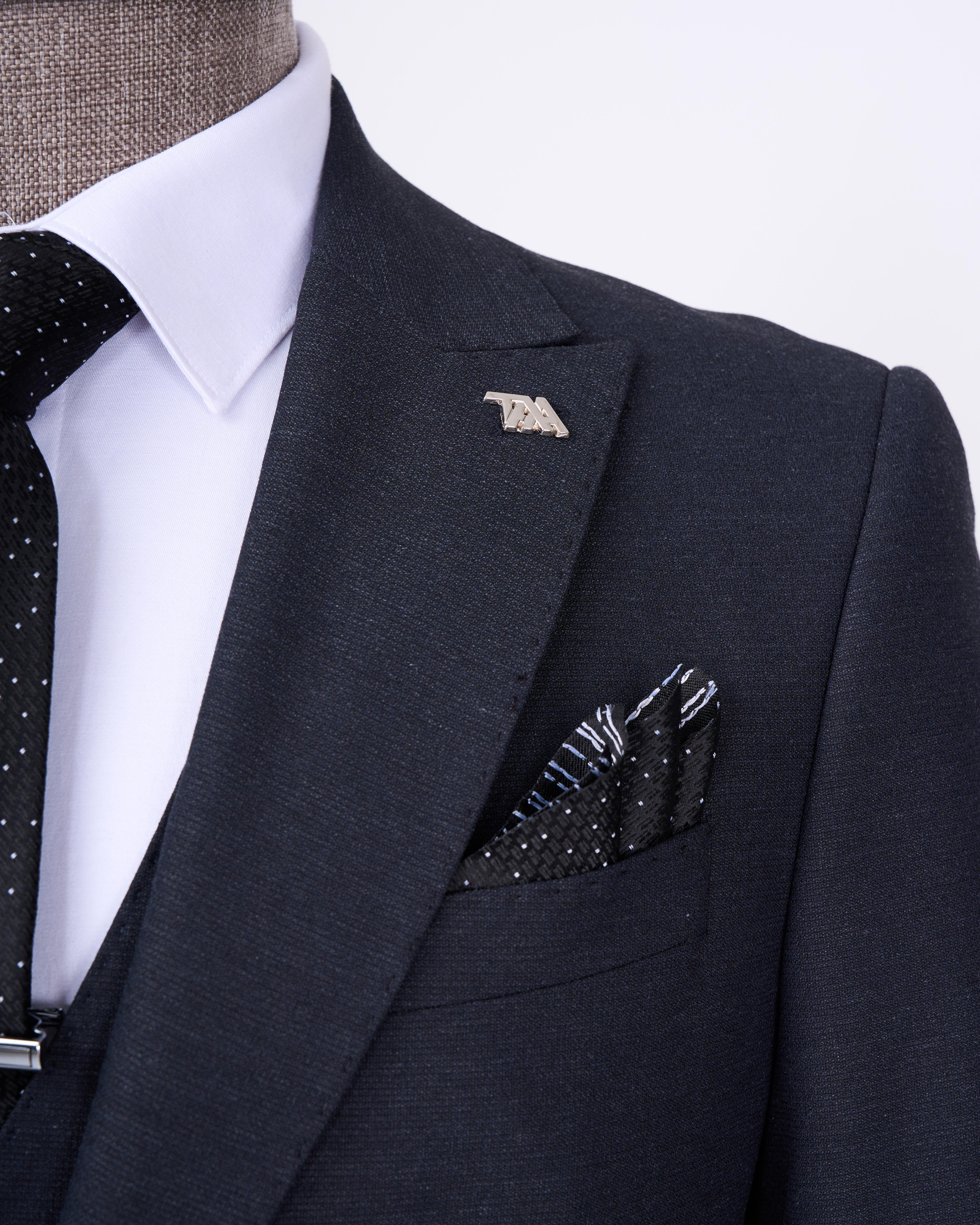 Italian style slim fit jacket vest pants suit navy blue T11394