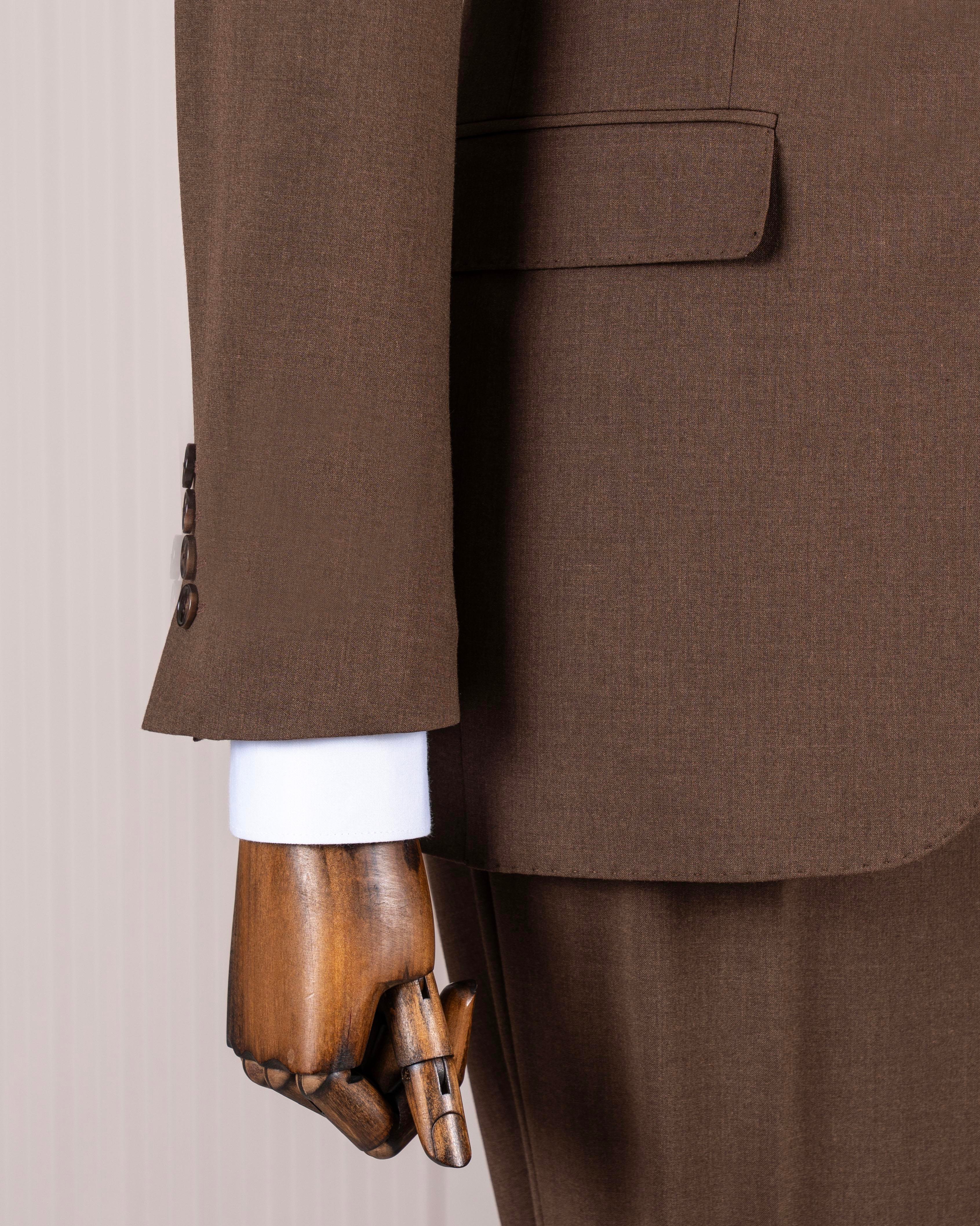İtalyan stil slim fit ceket yelek pantolon takım elbise kahverengi T14581