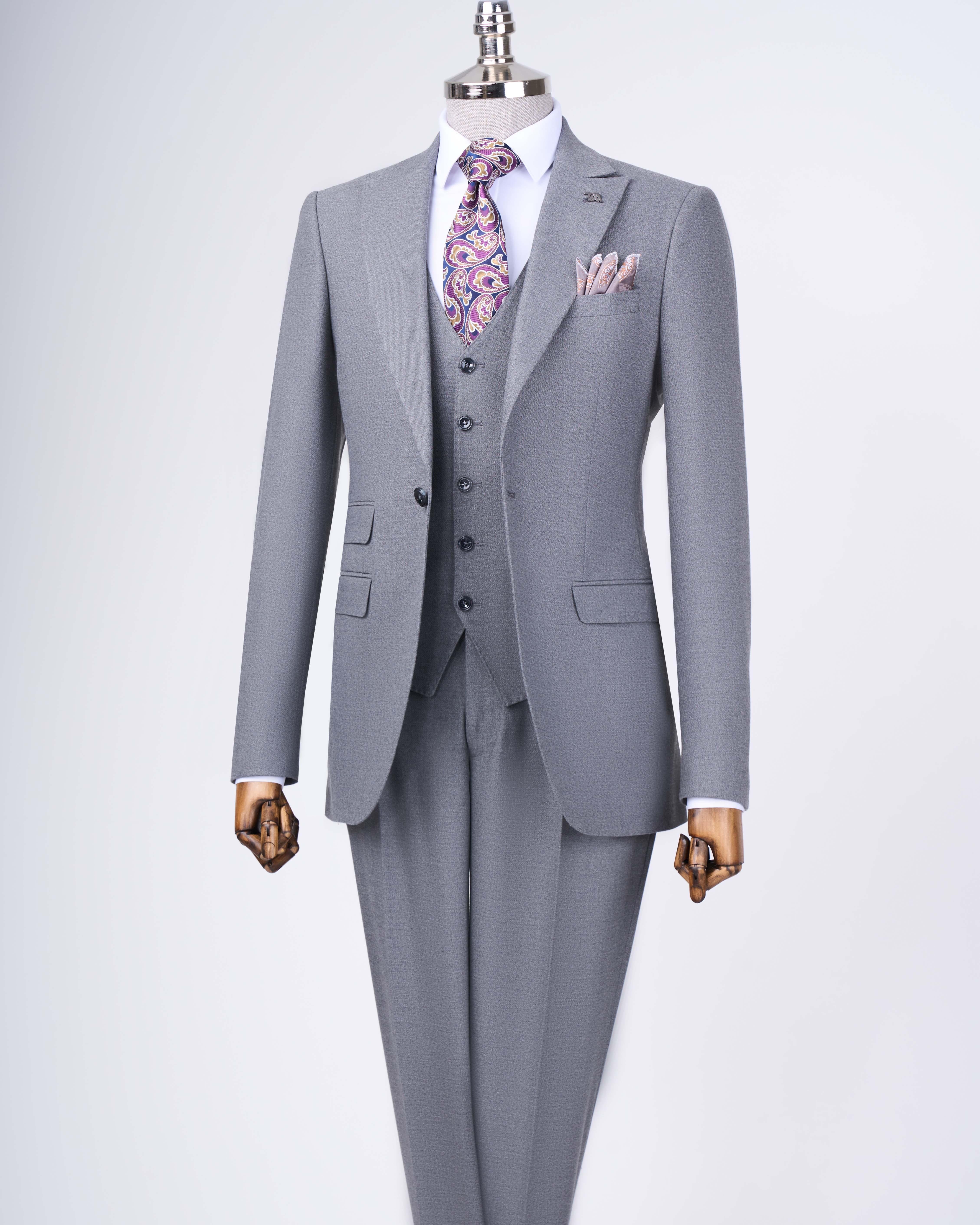 Italian style slim fit jacket vest trouser suit anthracite T11486