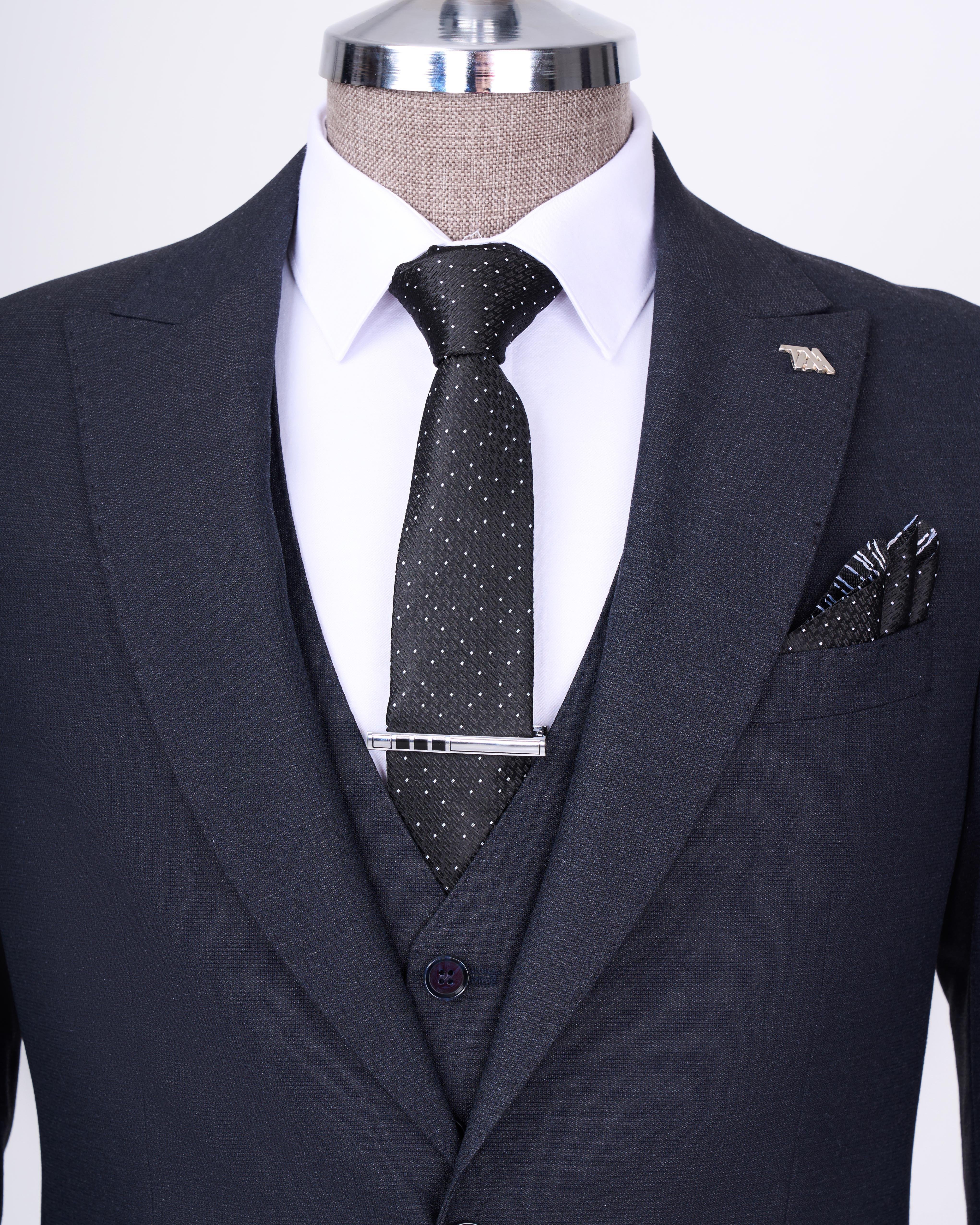 Italian style slim fit jacket vest pants suit navy blue T11394