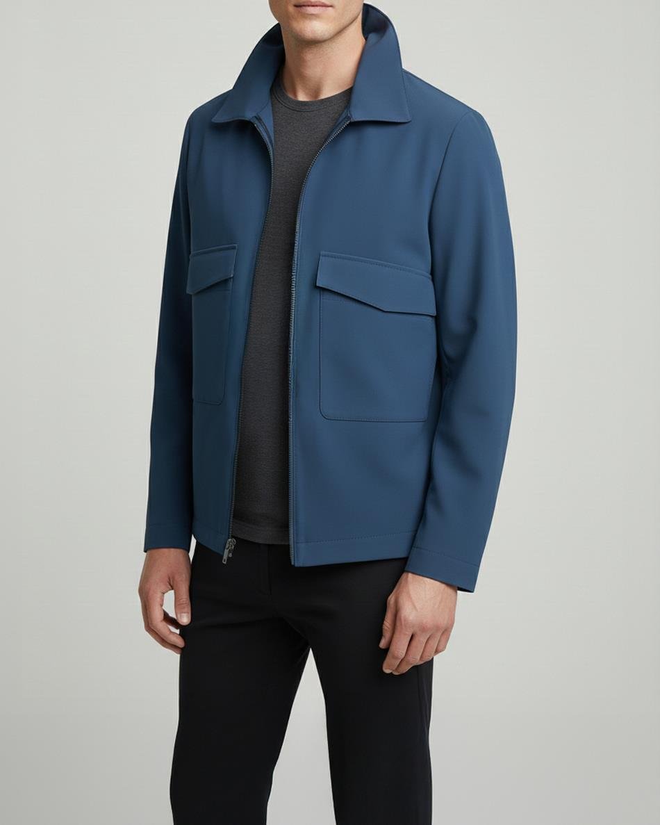 Italyan stil slim fit cep detaylı mevsimlik ince mont petrol T11807