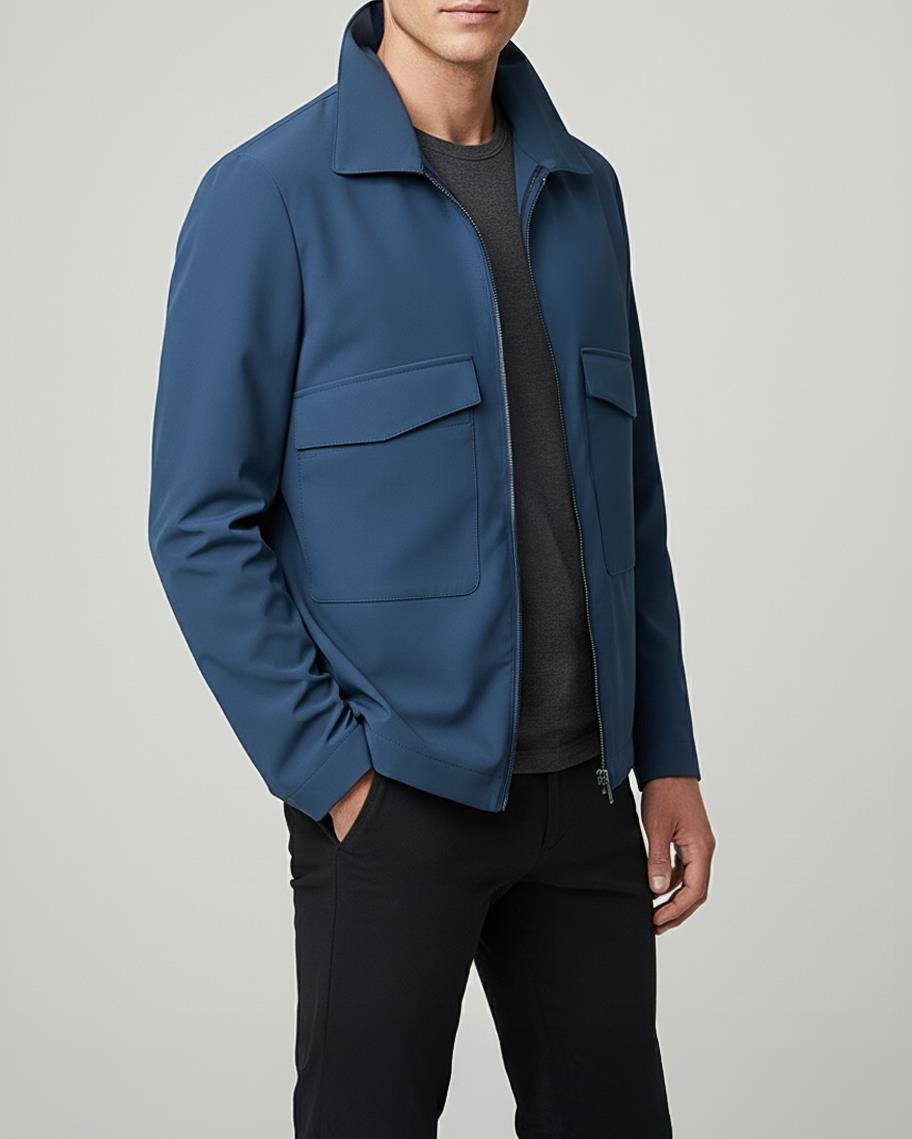 Italyan stil slim fit cep detaylı mevsimlik ince mont petrol T11807