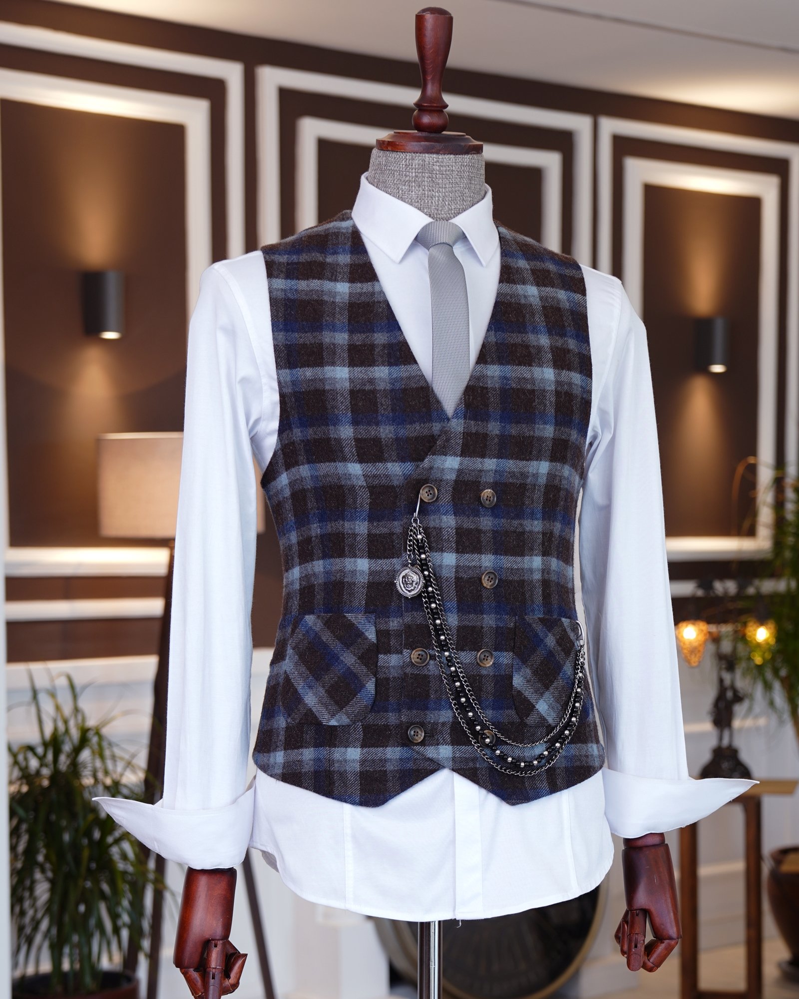 İtalyan stil slim fit kürklü cepken yelek Çok Renkli T4158