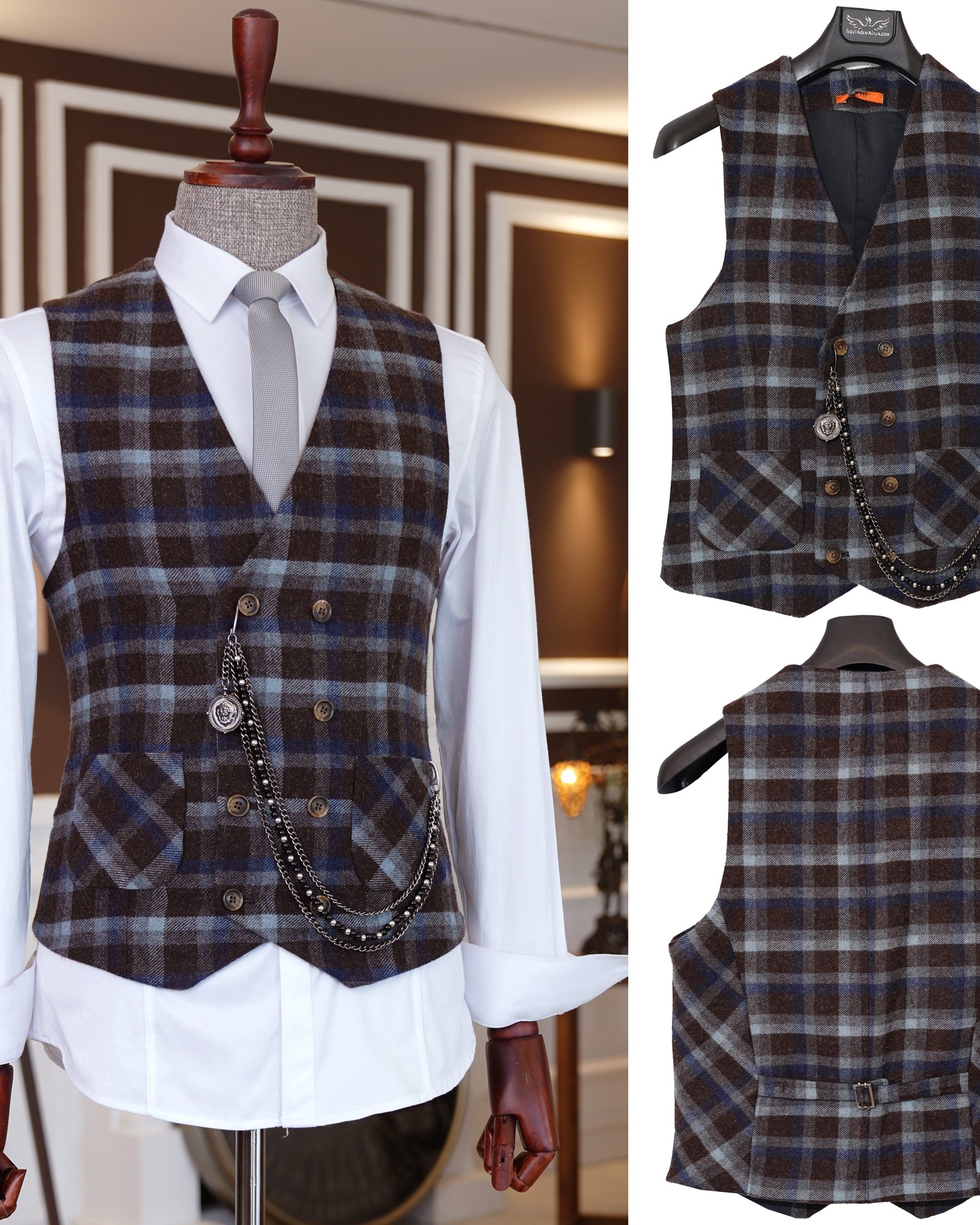 İtalyan stil slim fit kürklü cepken yelek Çok Renkli T4158