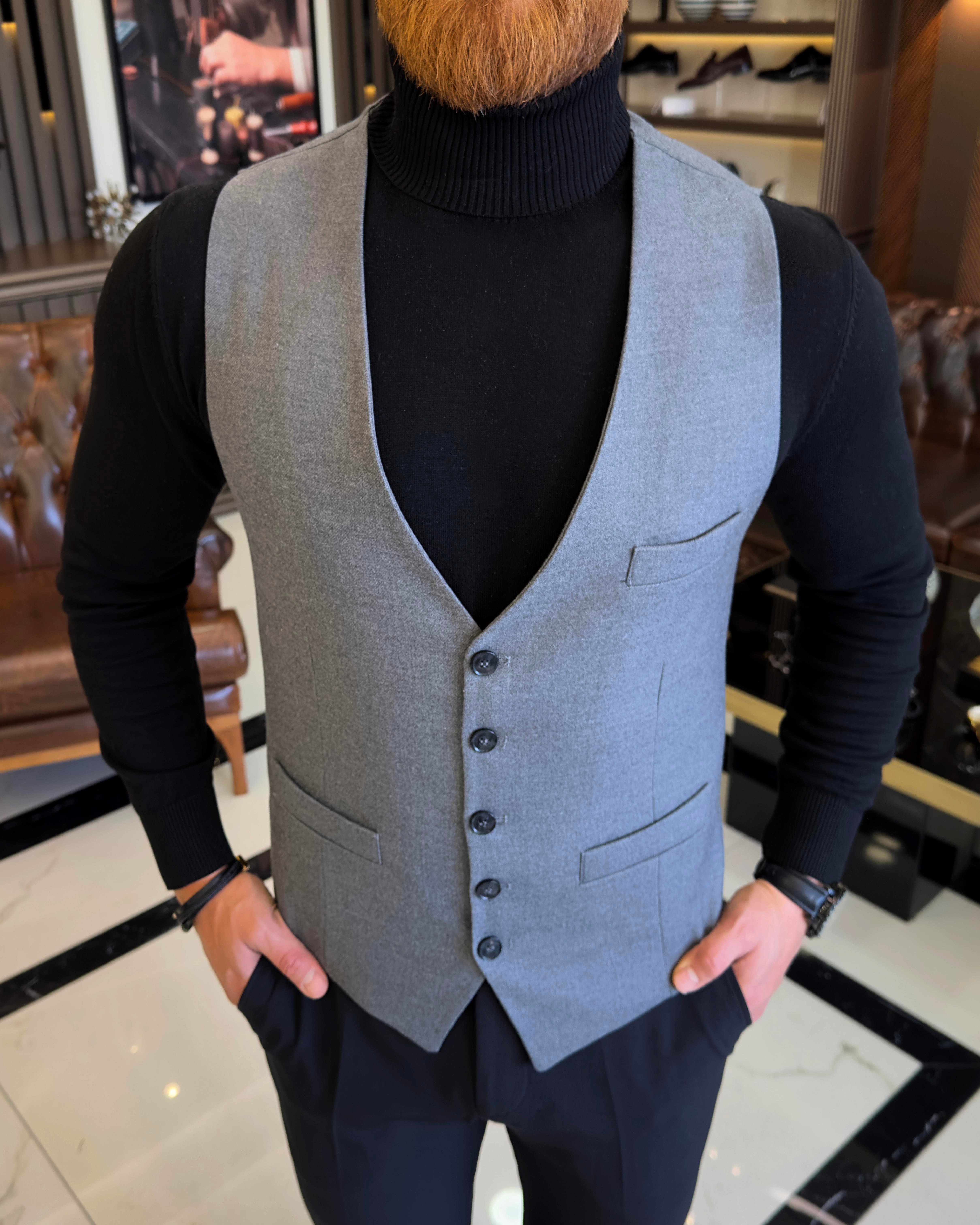 Italian style slim fit vest gray T10257