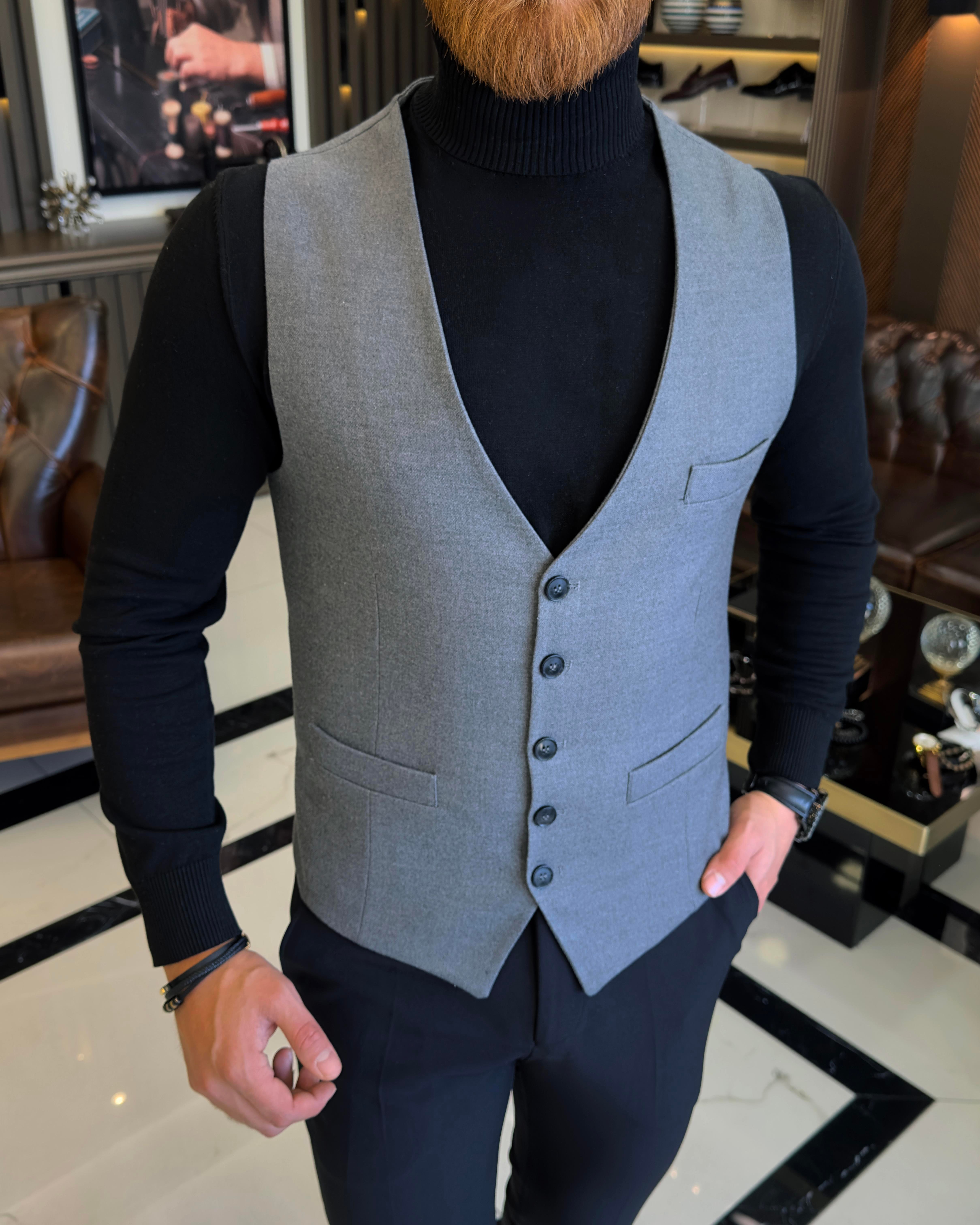 Italian style slim fit vest gray T10257