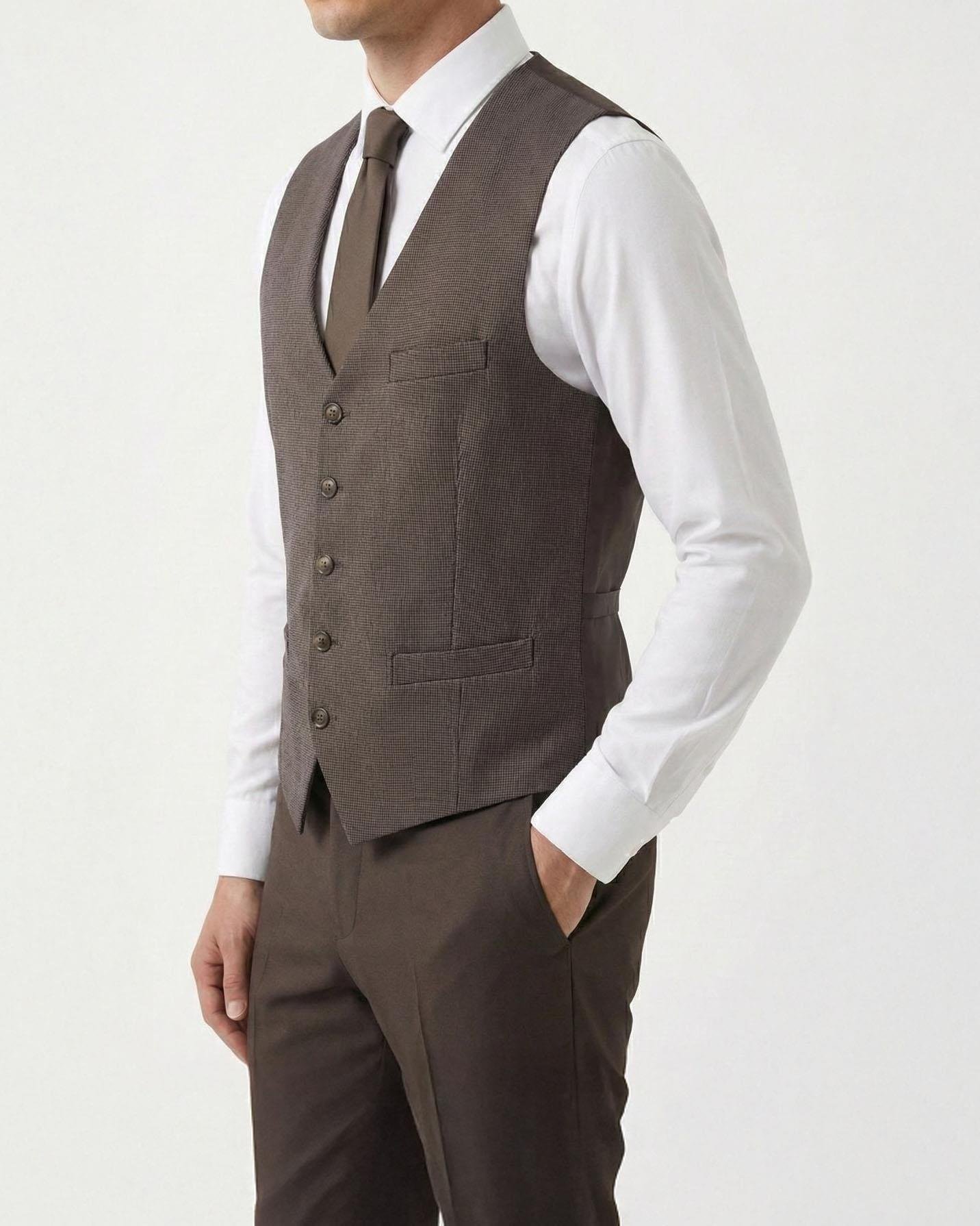 İtalyan stil slim fit cepken yelek kahverengi T10261