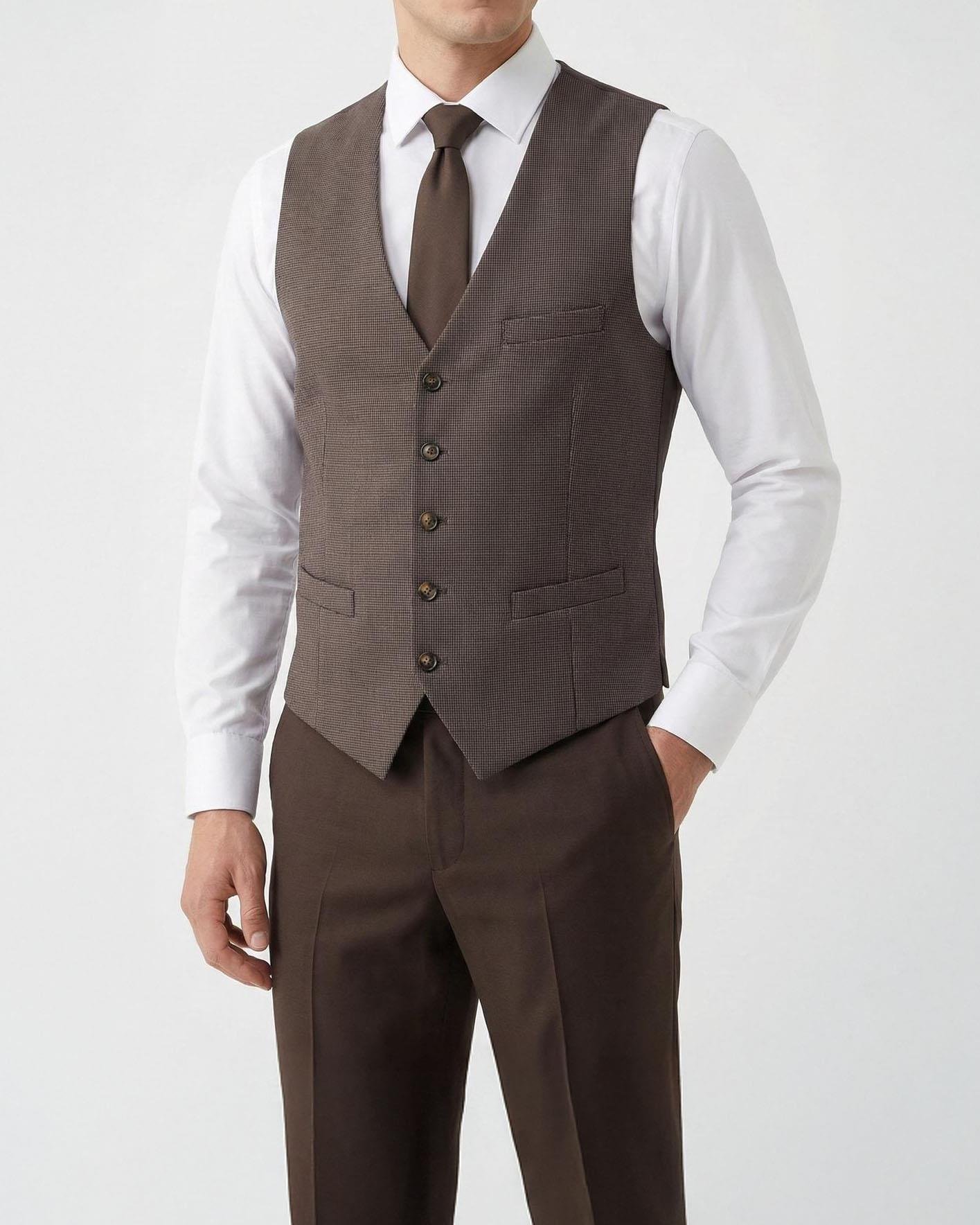 İtalyan stil slim fit cepken yelek kahverengi T10261