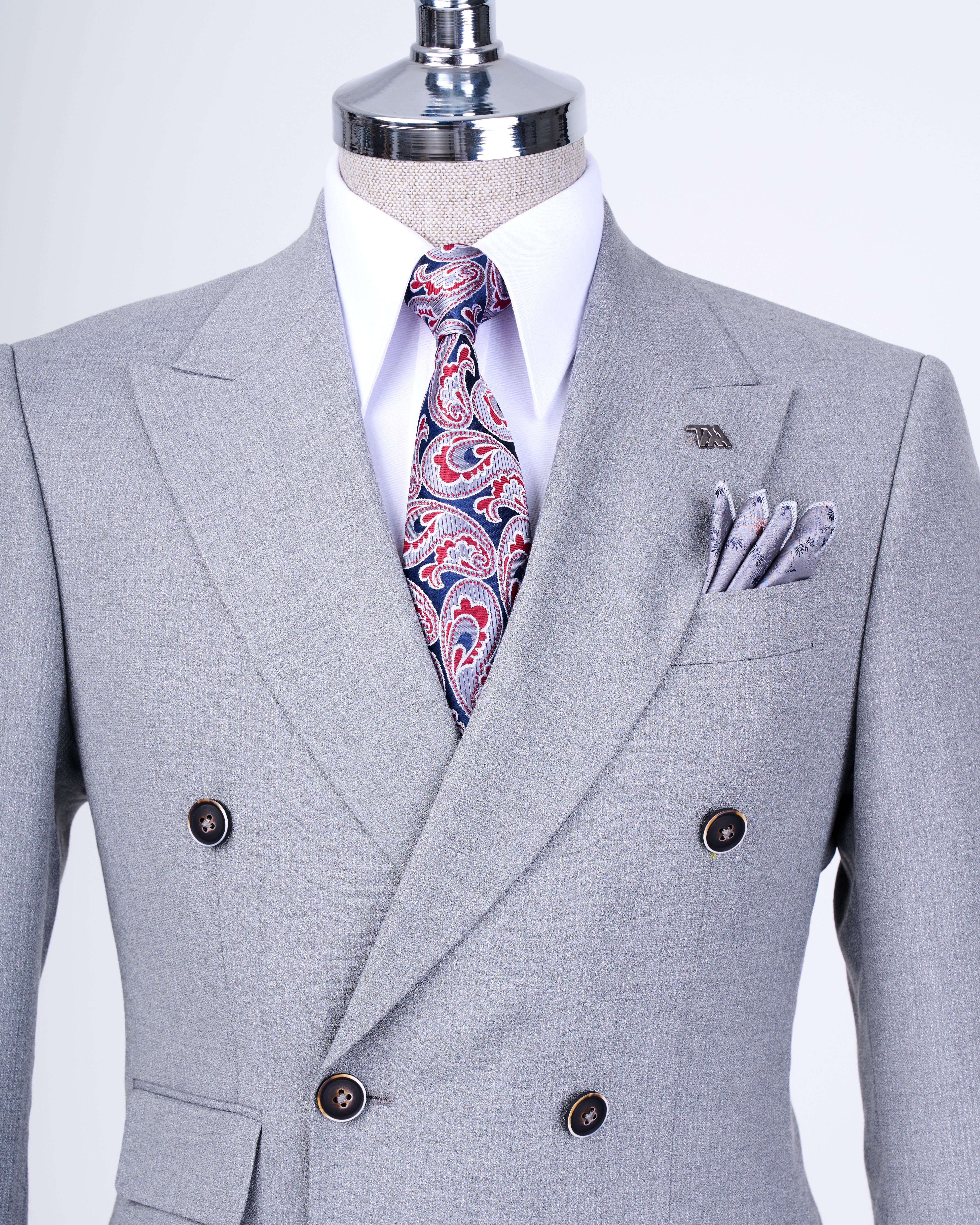 Italian style slim fit striped jacket trouser suit gray T9945