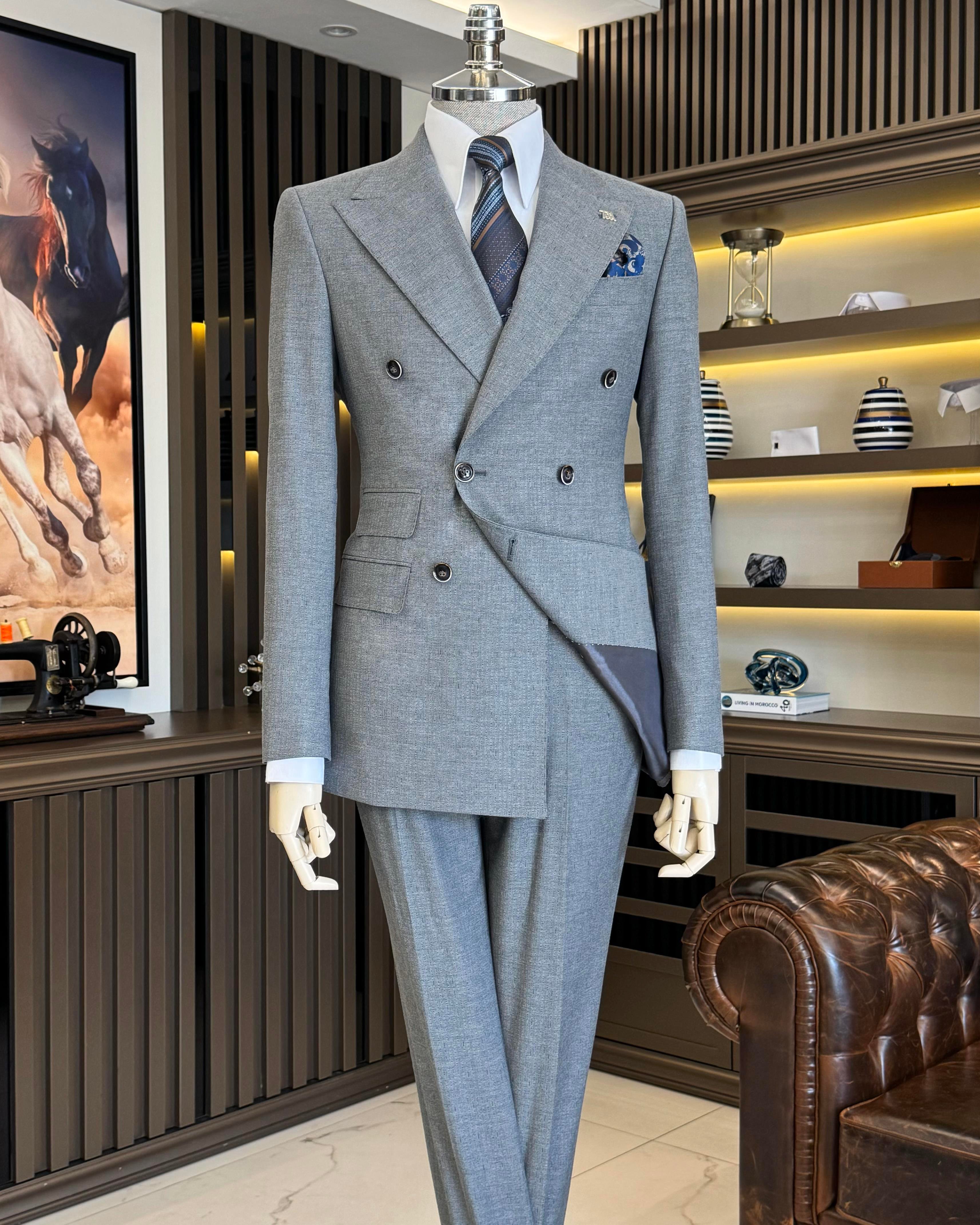 İtalyan stil slim fit çizgili ceket pantolon takım elbise antrasit  T11831