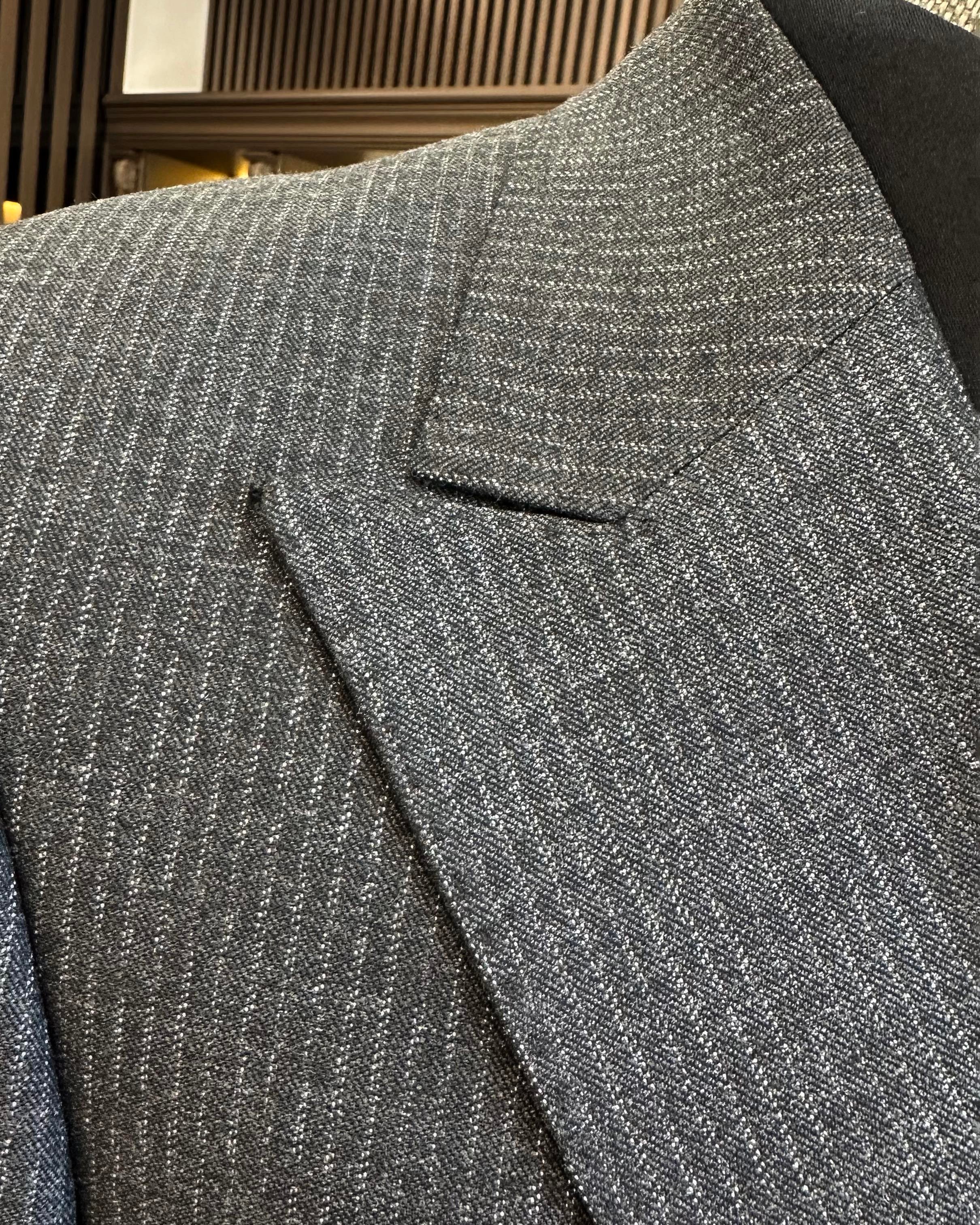 Italian style slim fit striped jacket trouser suit anthracite T9947