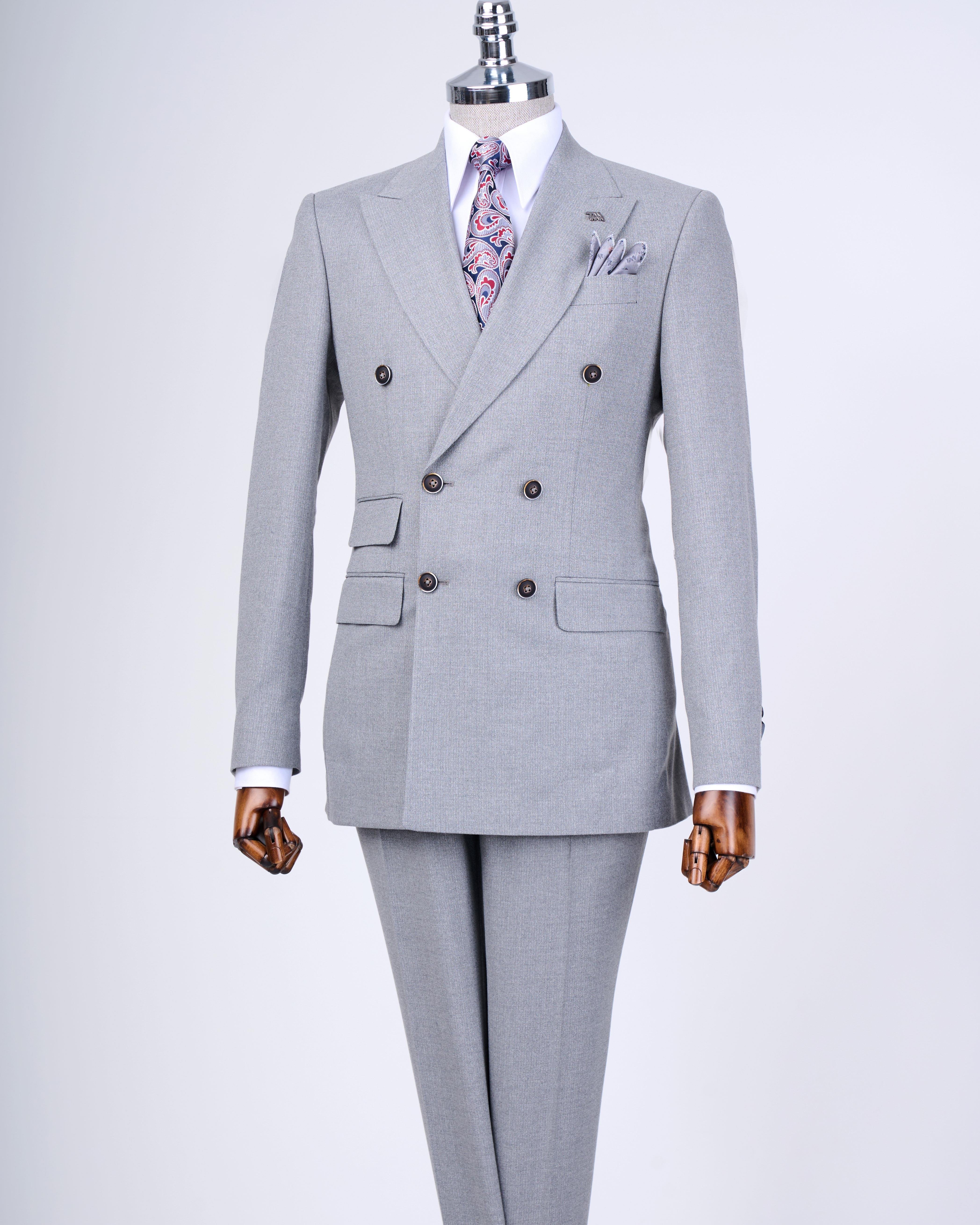 Italian style slim fit striped jacket trouser suit gray T9945