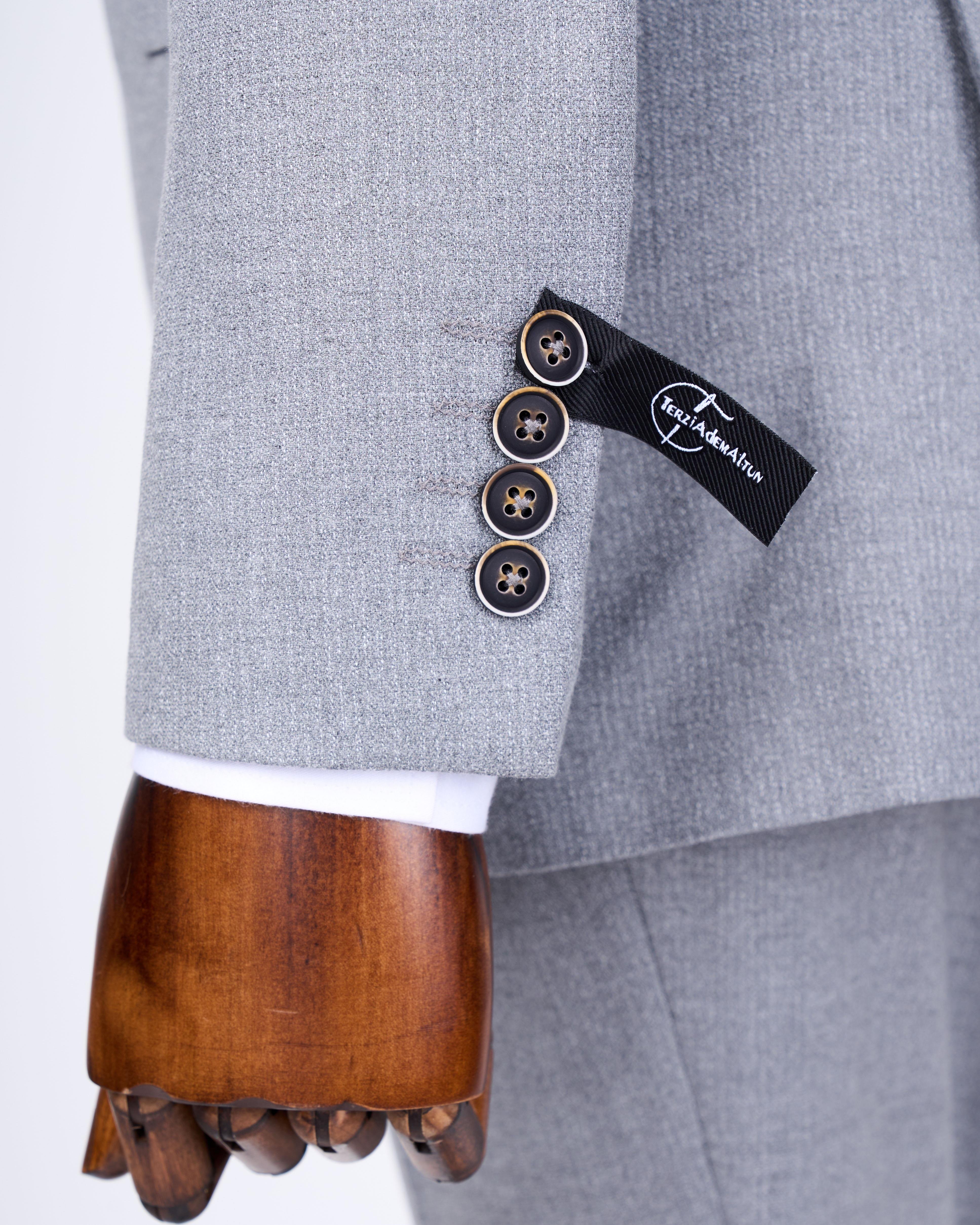 Italian style slim fit striped jacket trouser suit gray T9945