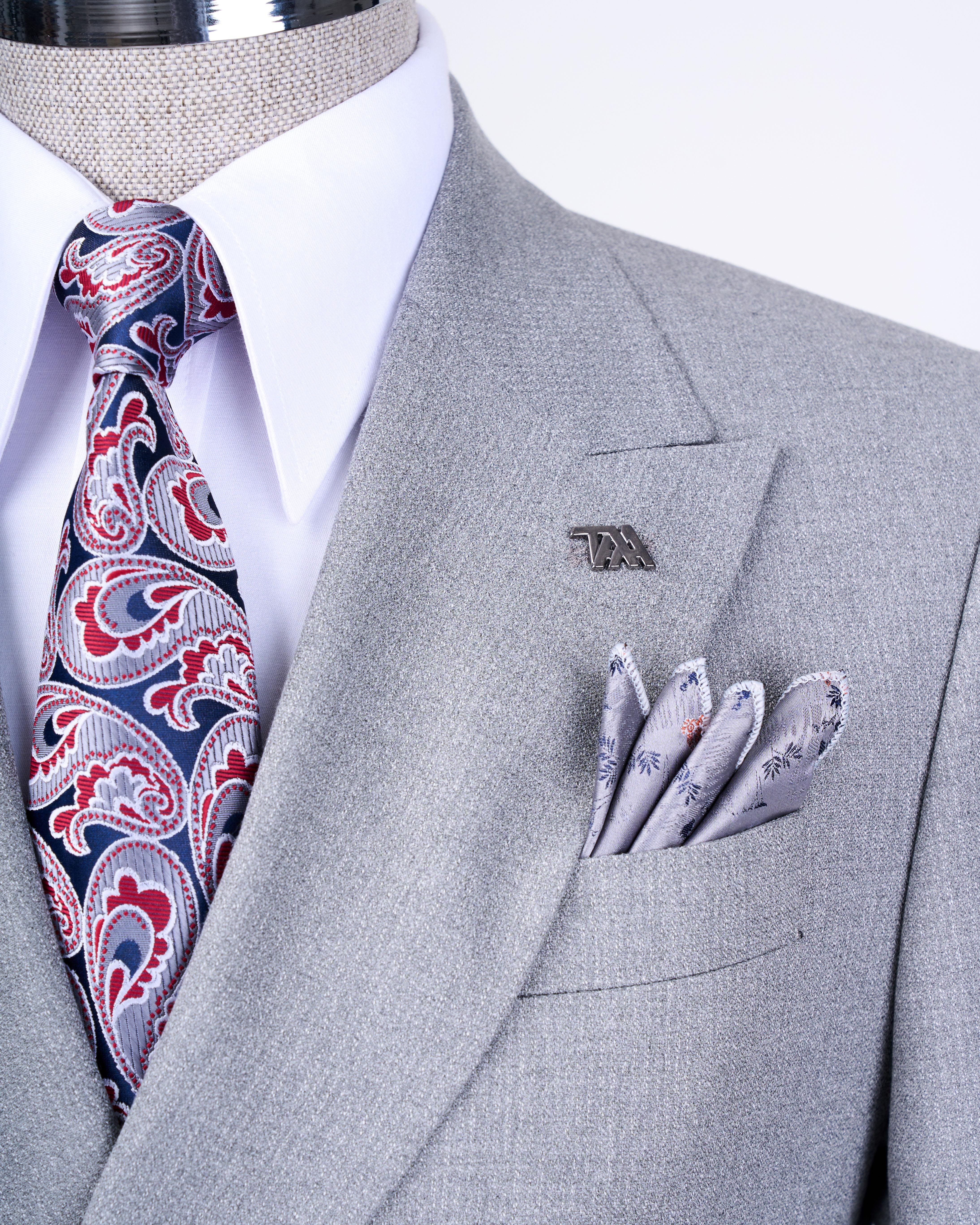 Italian style slim fit striped jacket trouser suit gray T9945