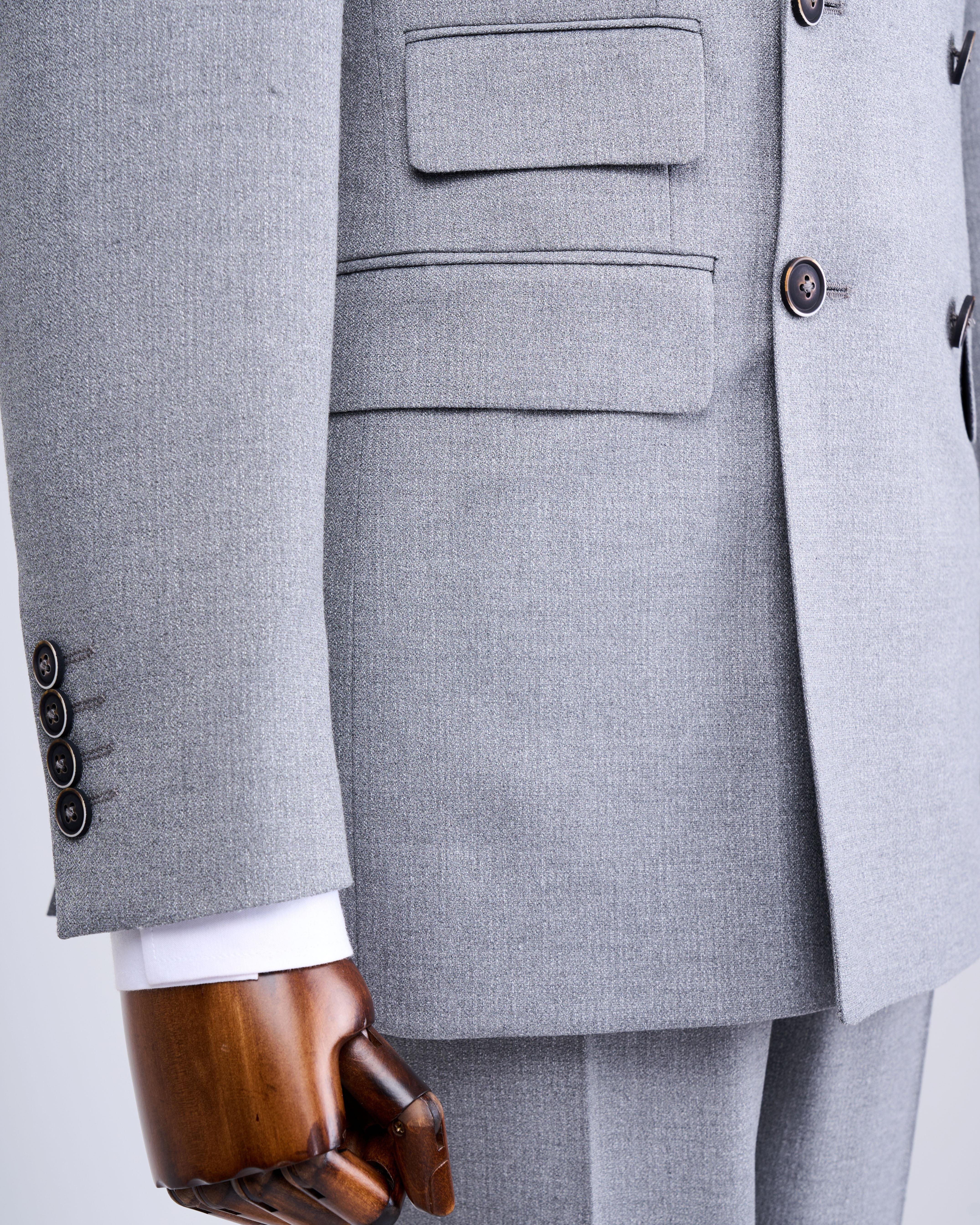Italian style slim fit striped jacket trouser suit gray T9945