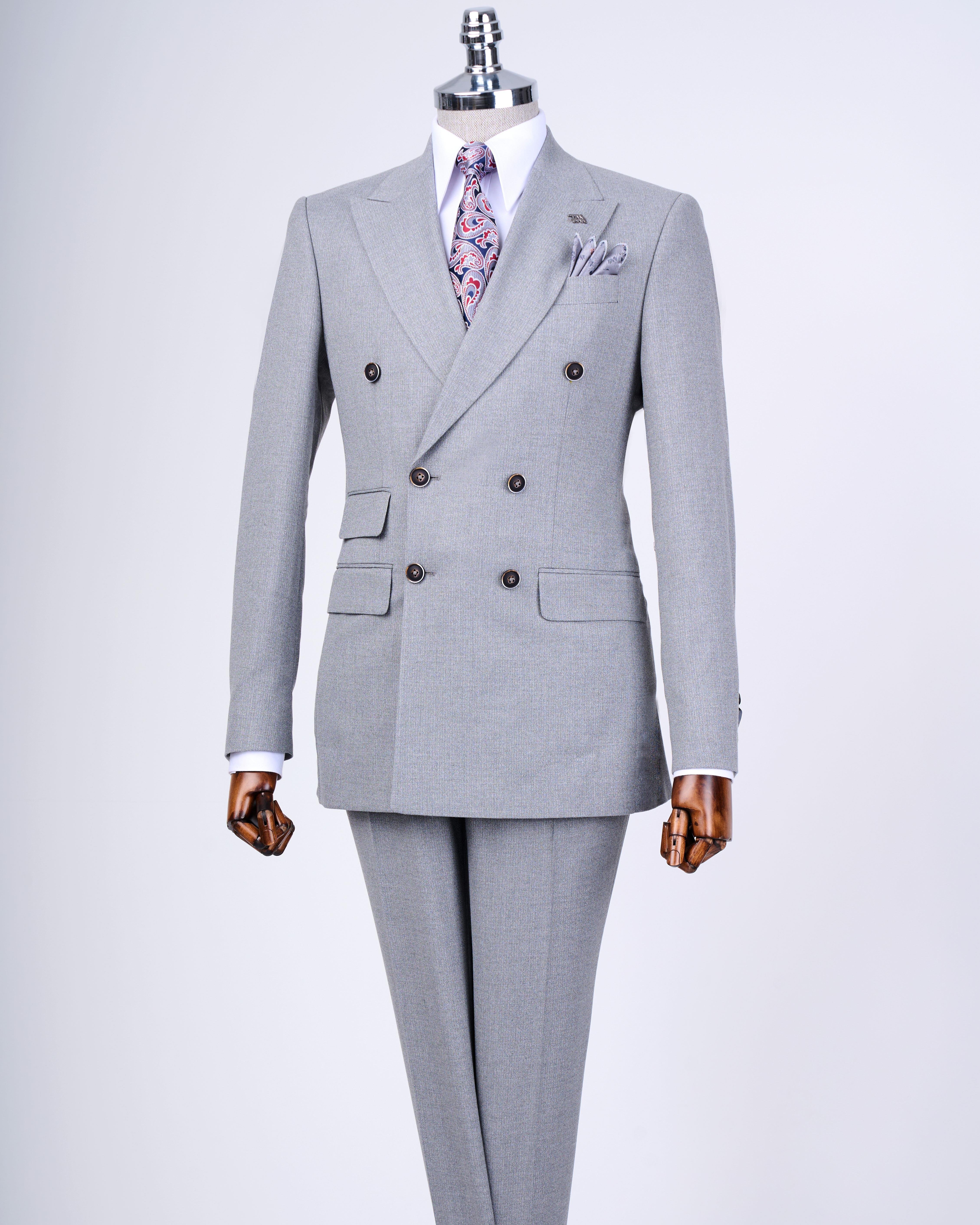 Italian style slim fit striped jacket trouser suit gray T9945