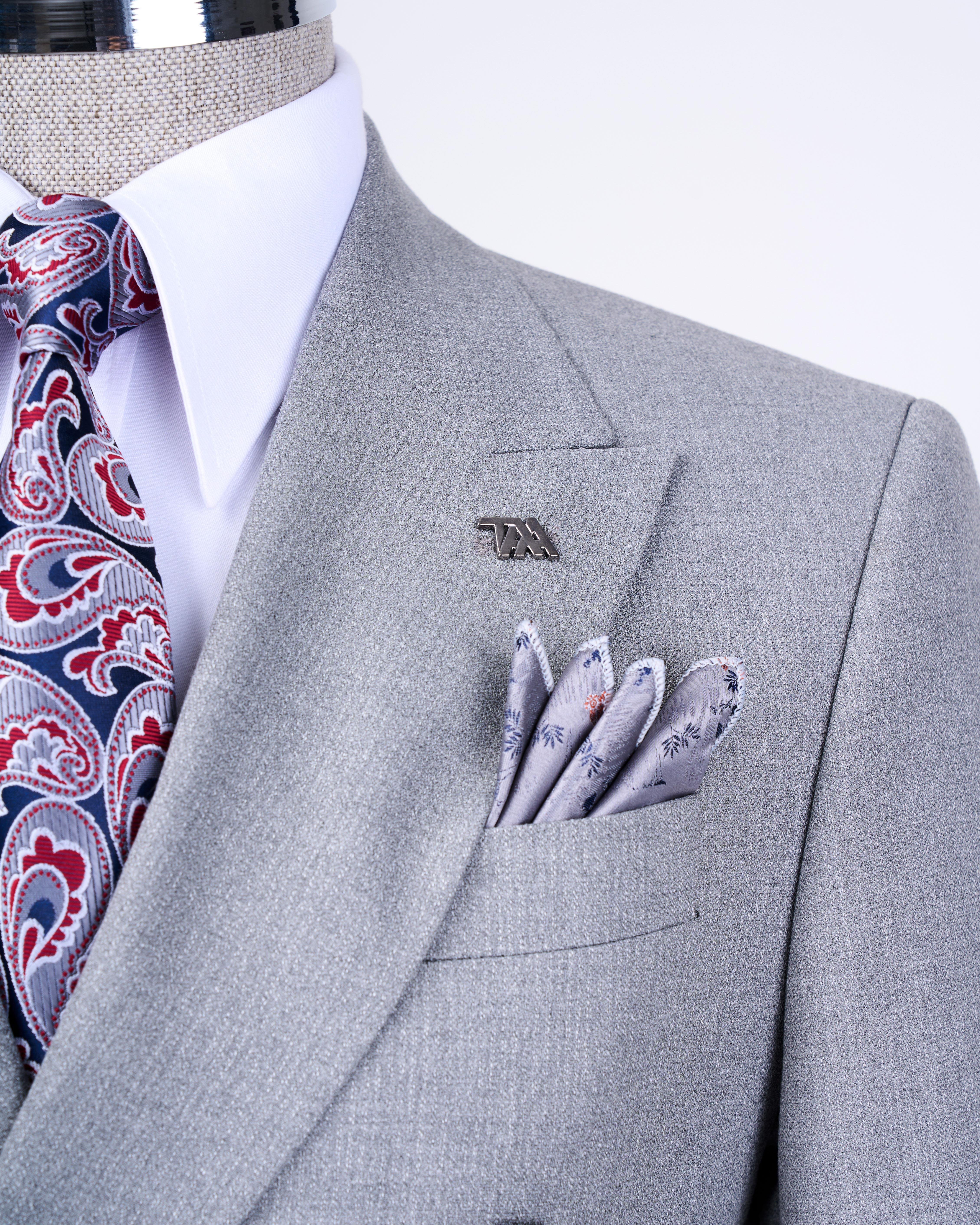 Italian style slim fit striped jacket trouser suit gray T9945