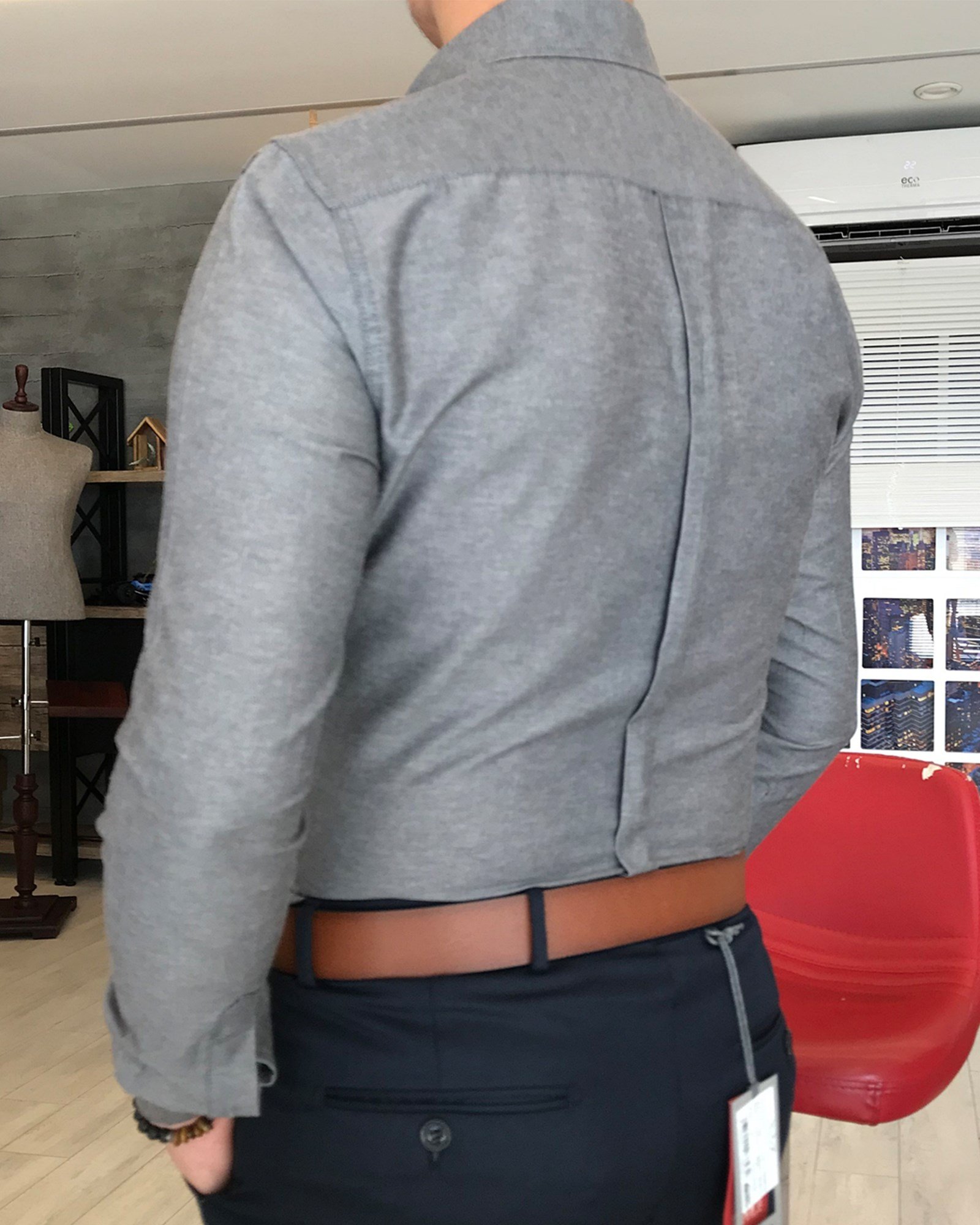 italyan stil slim fit dik yaka saten erkek gömlek Gri T4738