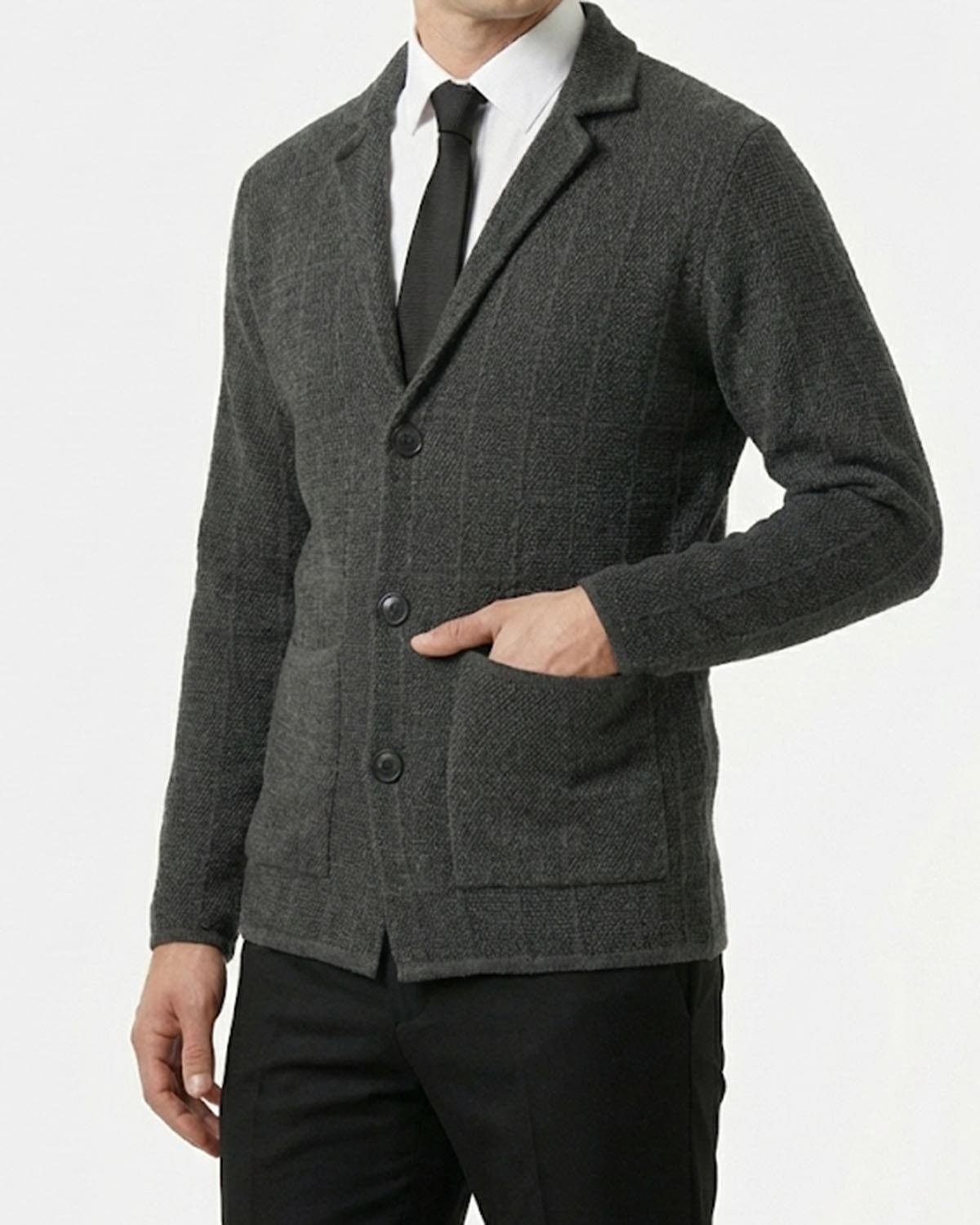 İtalyan stil slim fit düğmeli triko ceket antrasit T13265