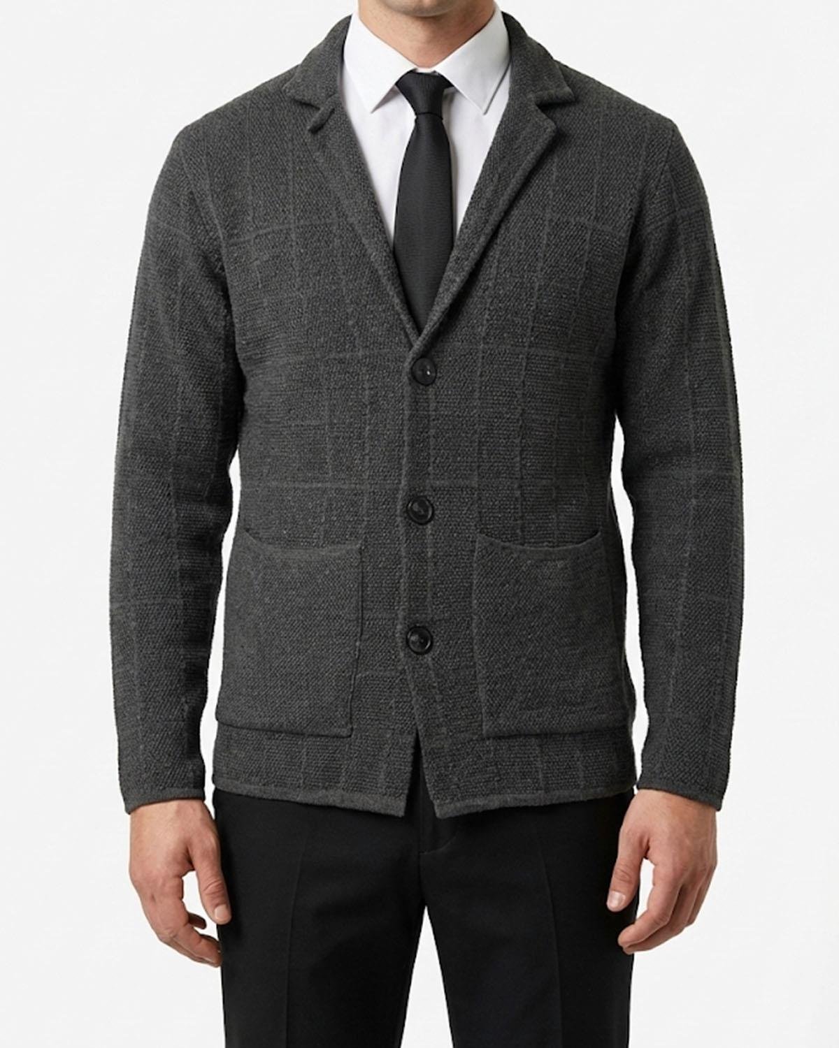 İtalyan stil slim fit düğmeli triko ceket antrasit T13265