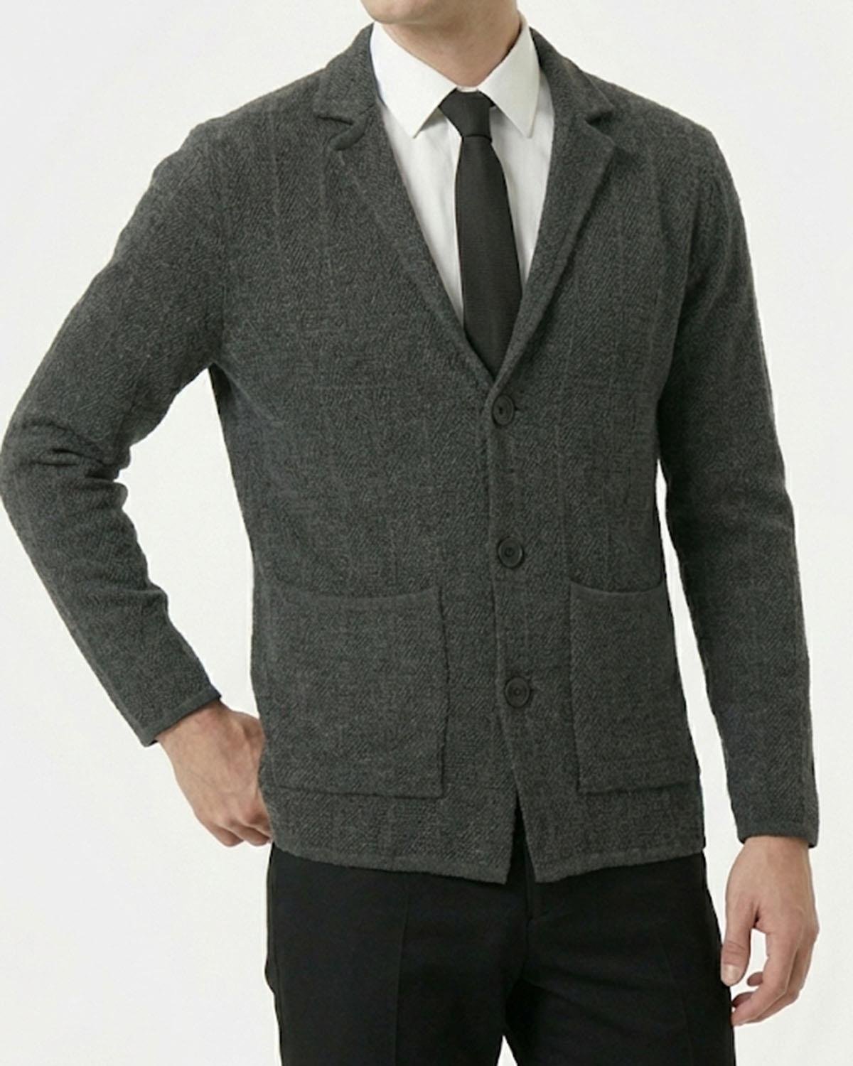İtalyan stil slim fit düğmeli triko ceket antrasit T13265