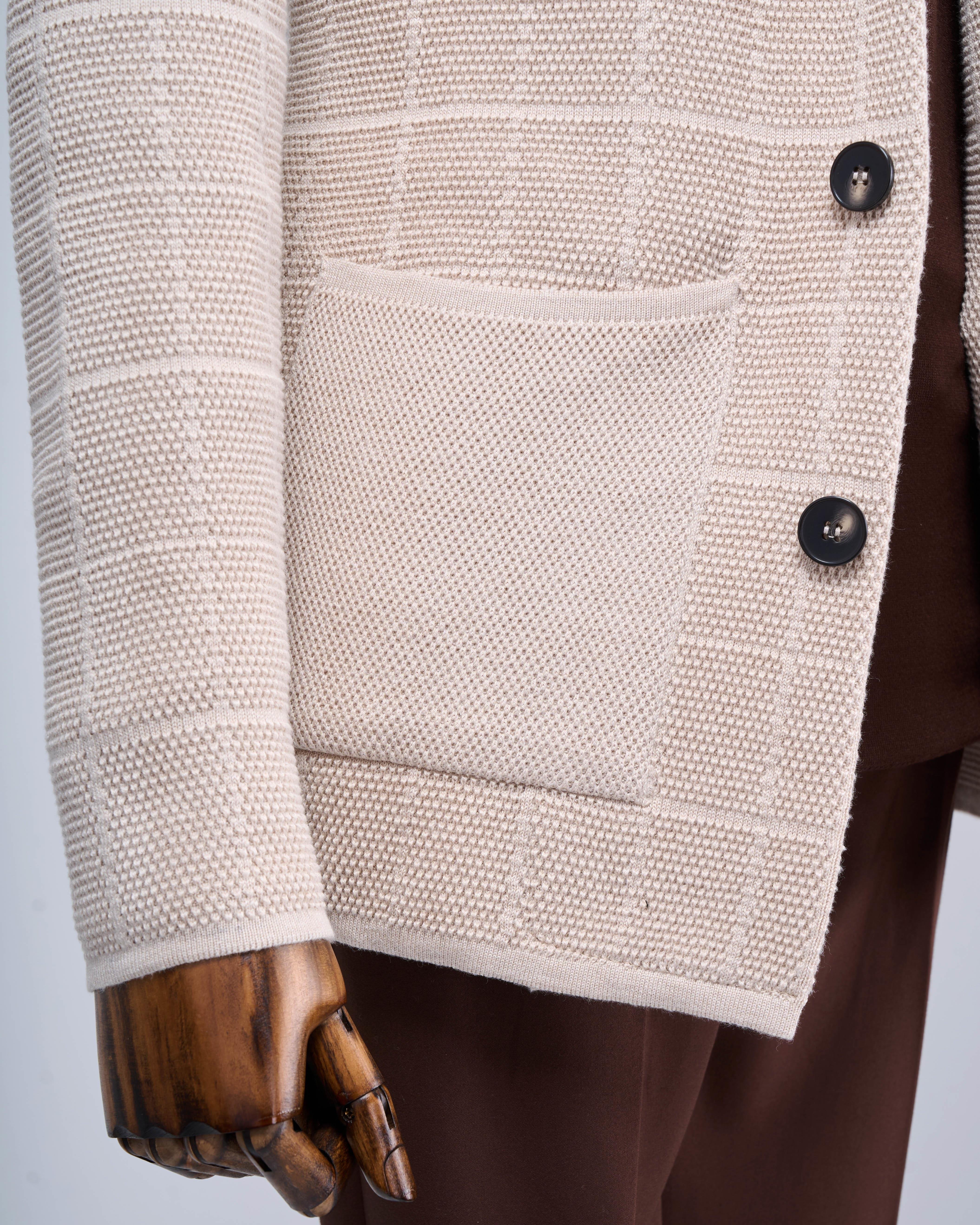 İtalyan stil slim fit düğmeli triko ceket bej T13264