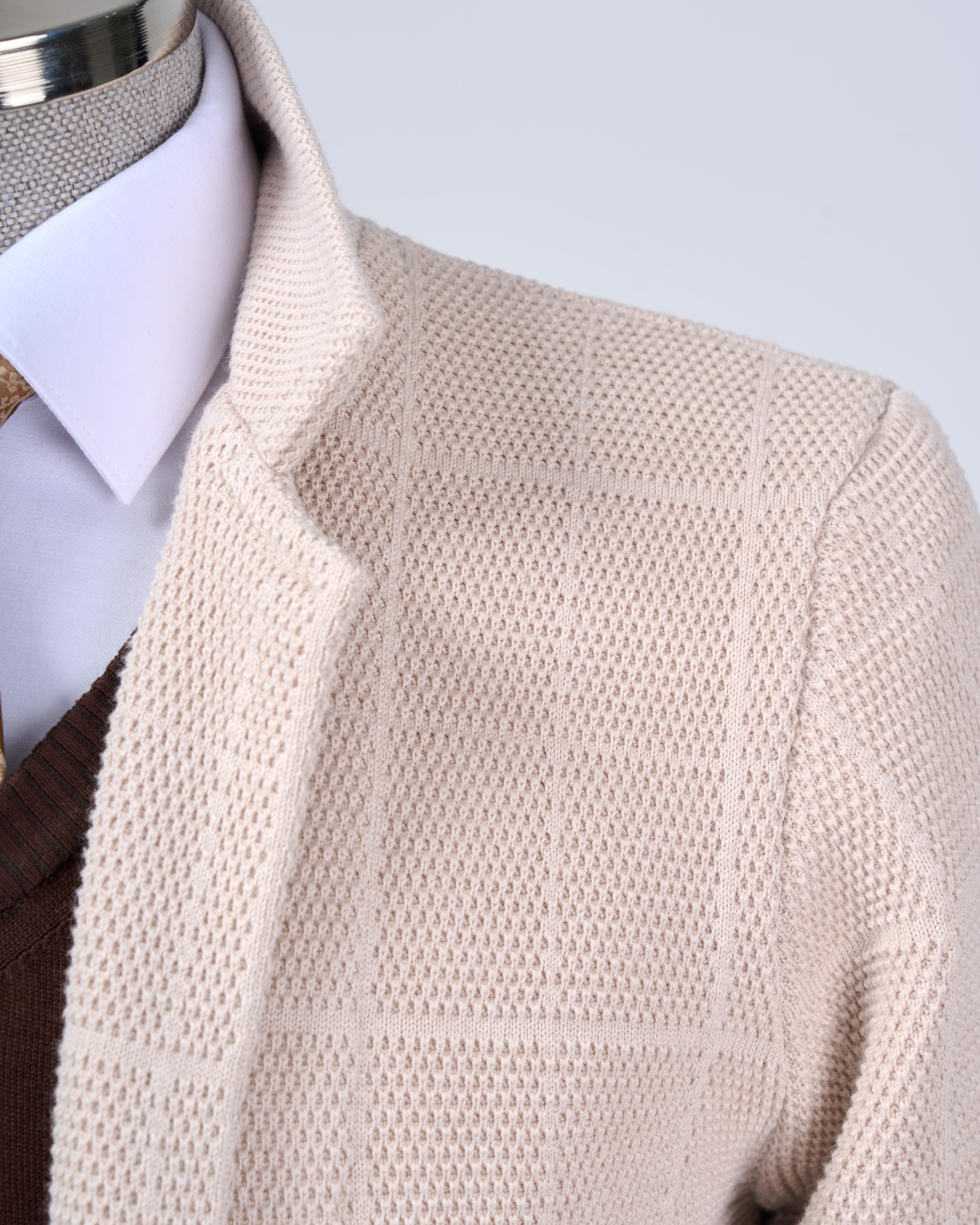 İtalyan stil slim fit düğmeli triko ceket bej T13264