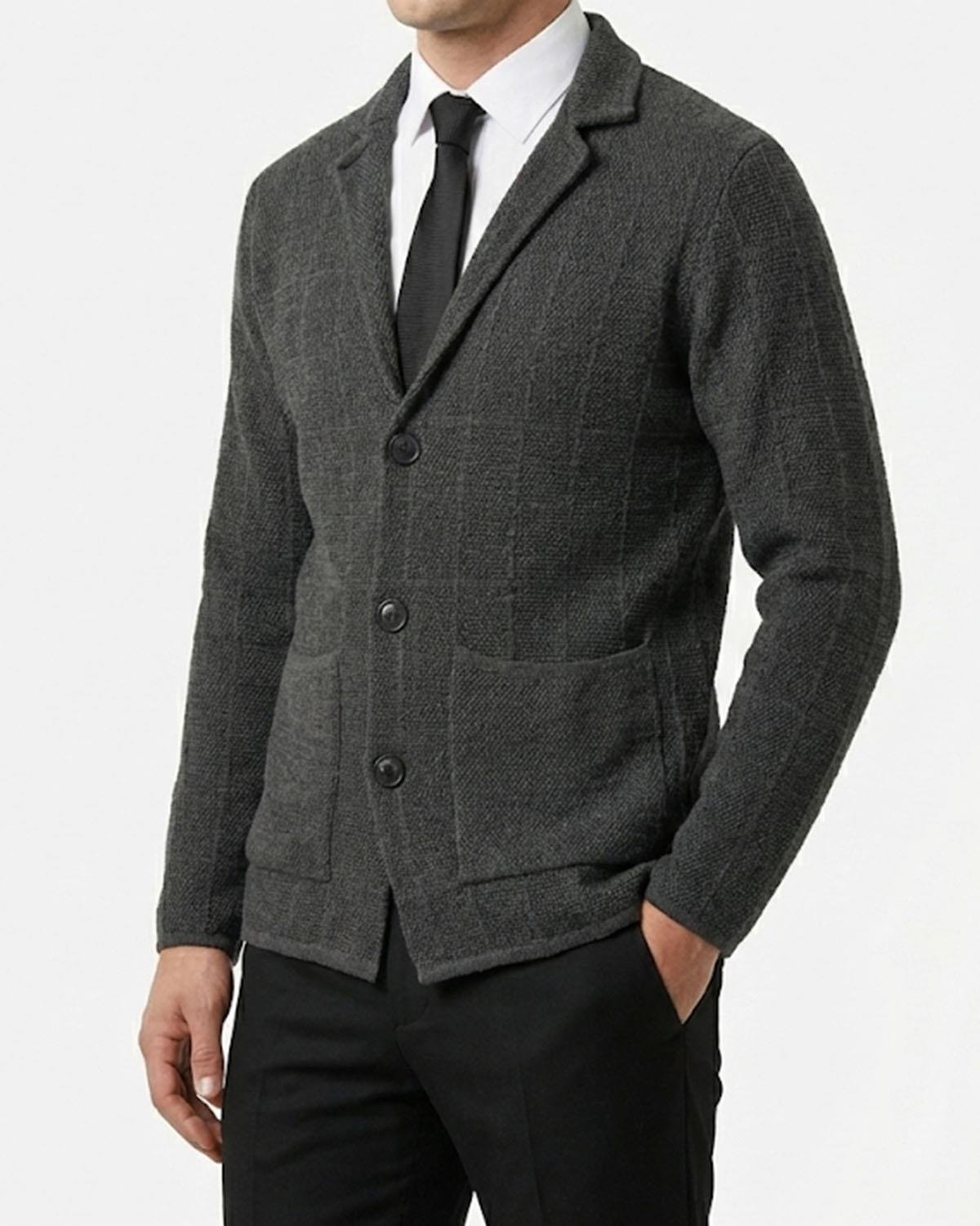 İtalyan stil slim fit düğmeli triko ceket antrasit T13265