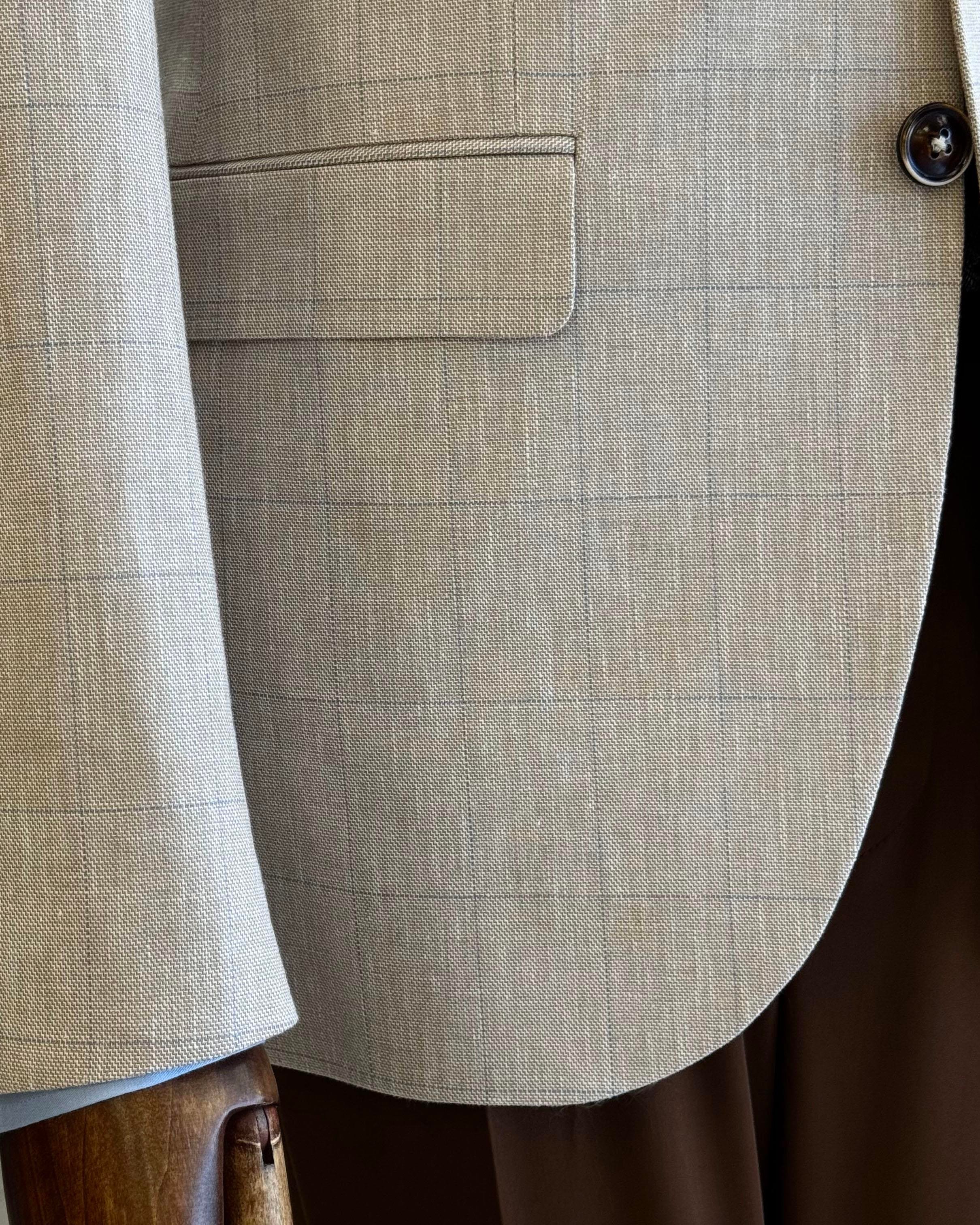 İtalyan stil slim fit ekose erkek ceket camel T12547