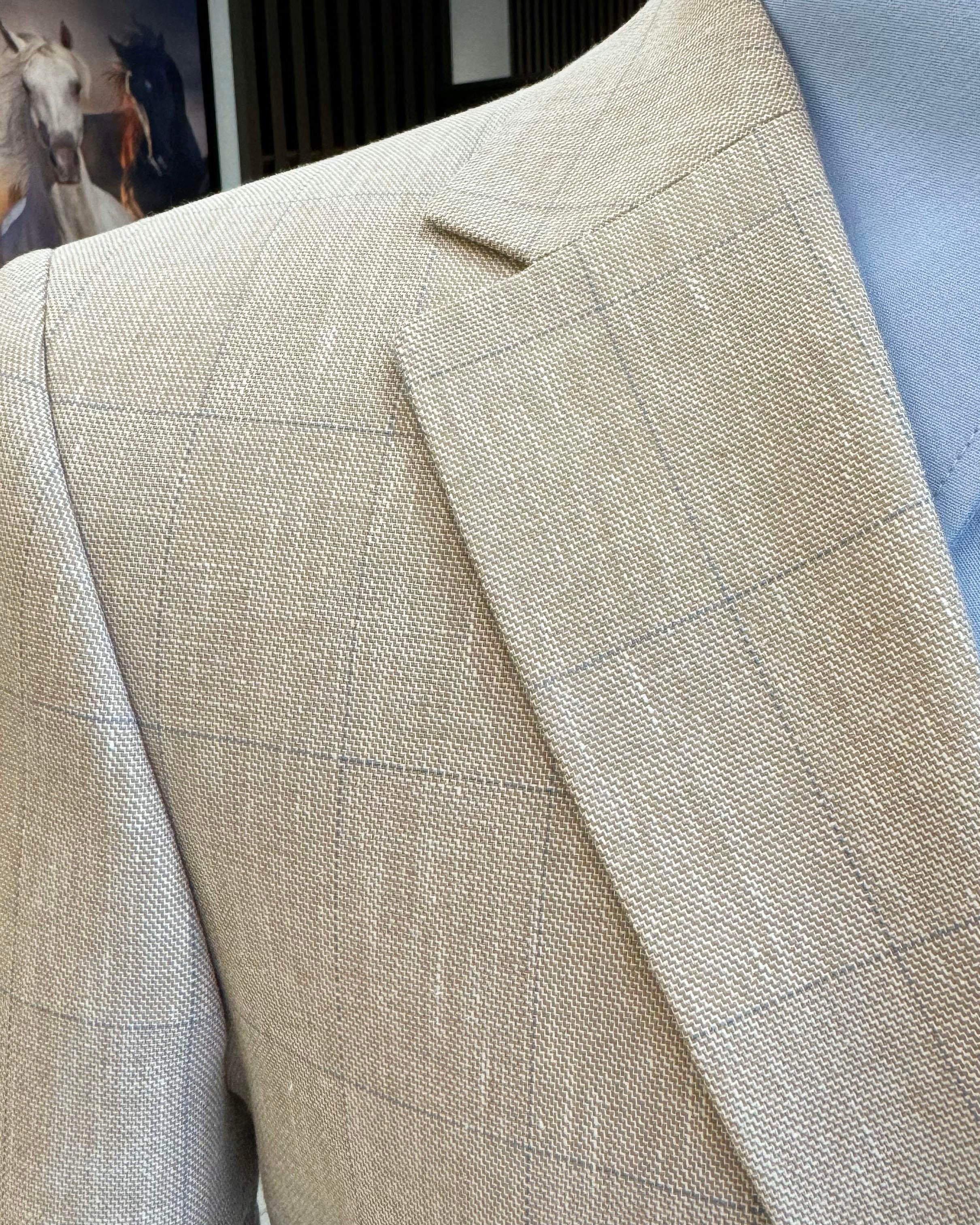 İtalyan stil slim fit ekose erkek ceket camel T12547
