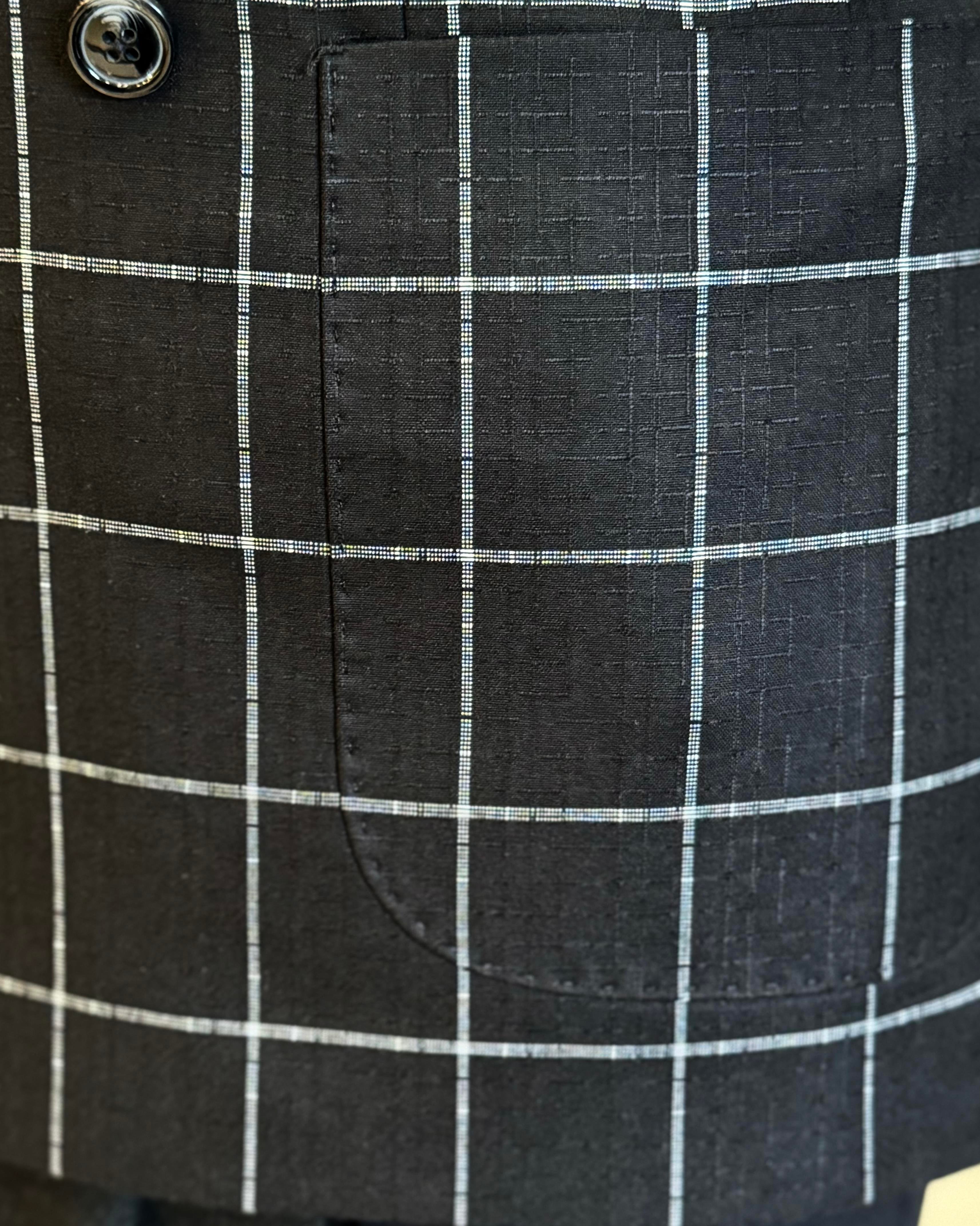 İtalyan stil slim fit ekose kravuze erkek tek ceket siyah T12895
