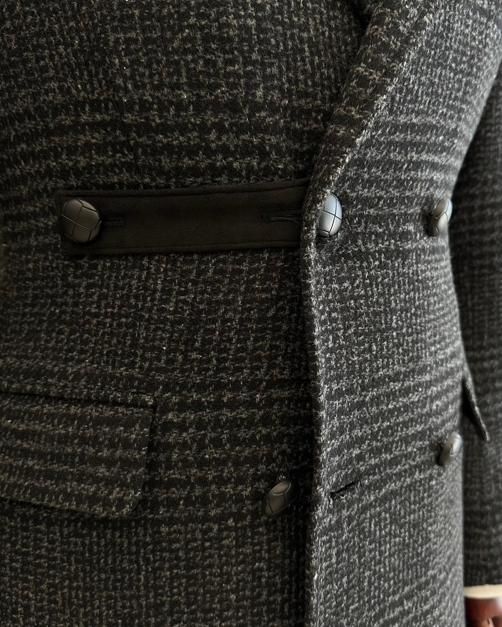 İtalyan stil slim fit ekose mono yaka yün erkek kaban antrasit T10050