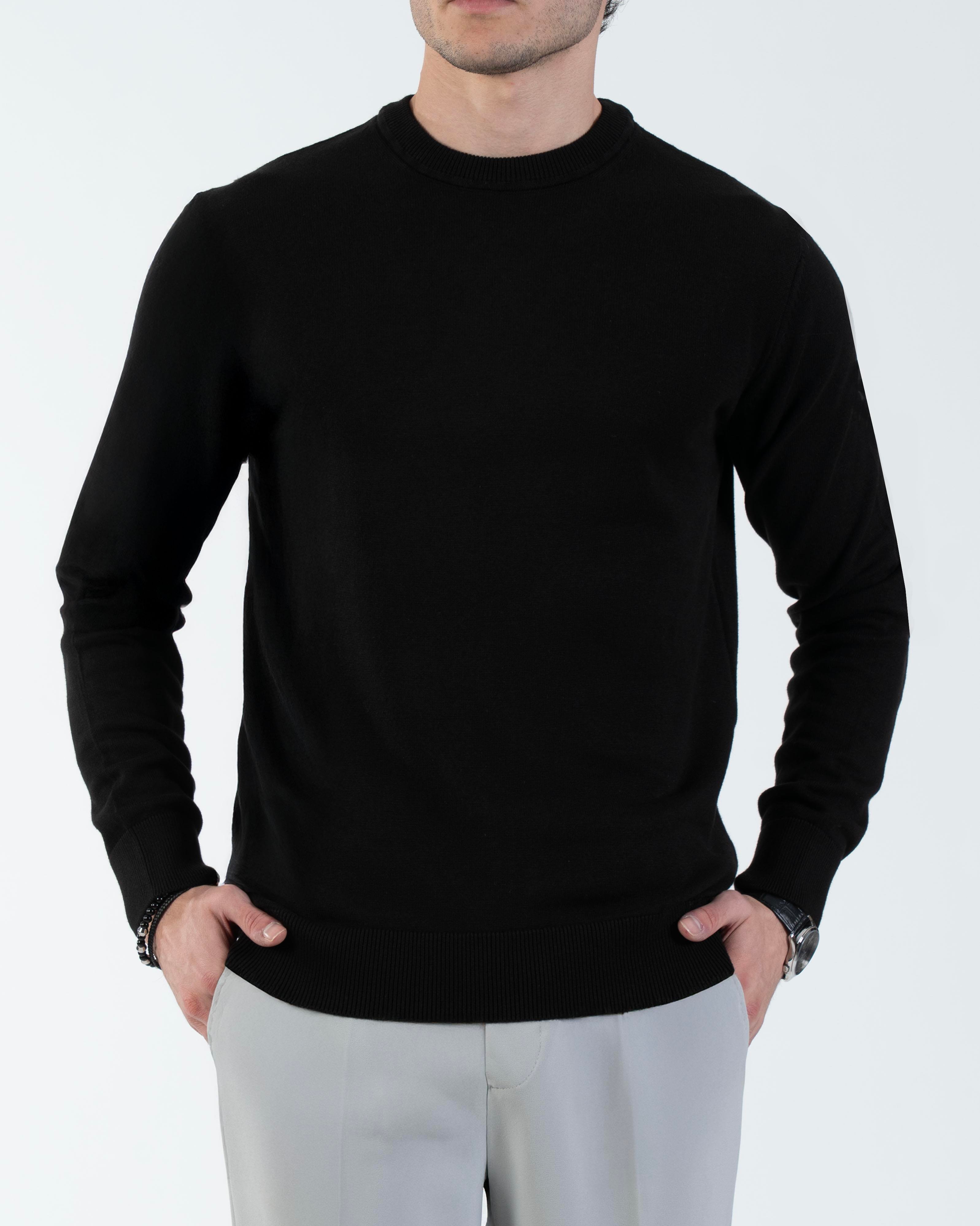 İtalyan stil slim fit erkek bisiklet yaka triko kazak siyah T13123