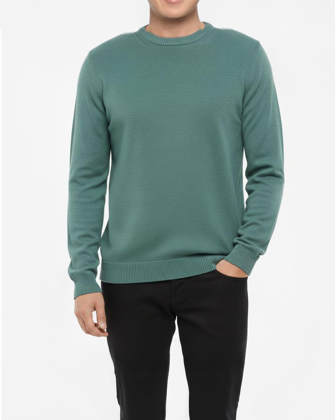 İtalyan stil slim fit erkek bisiklet yaka triko kazak yeşil T13128