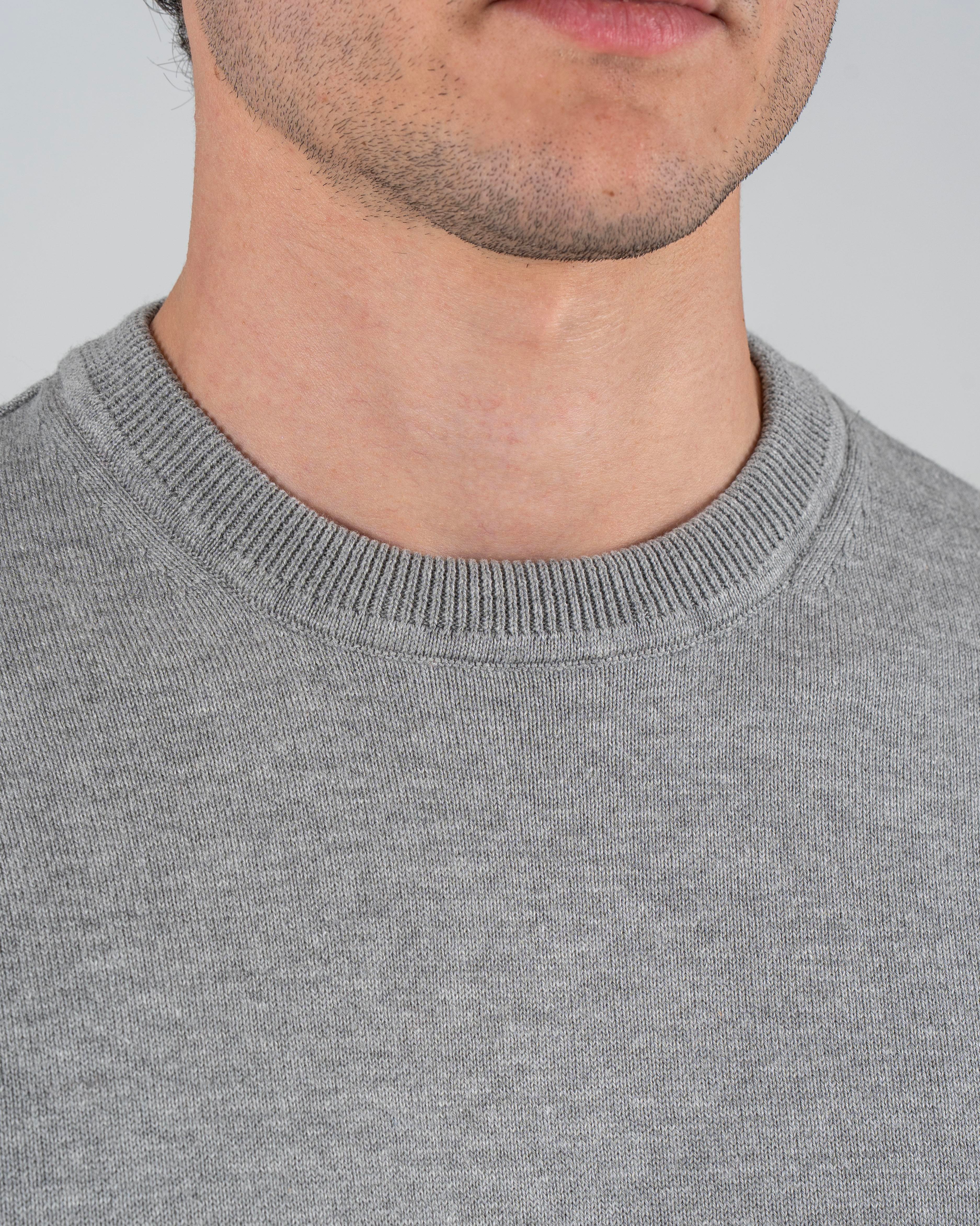 İtalyan stil slim fit erkek bisiklet yaka triko kazak gri T13121