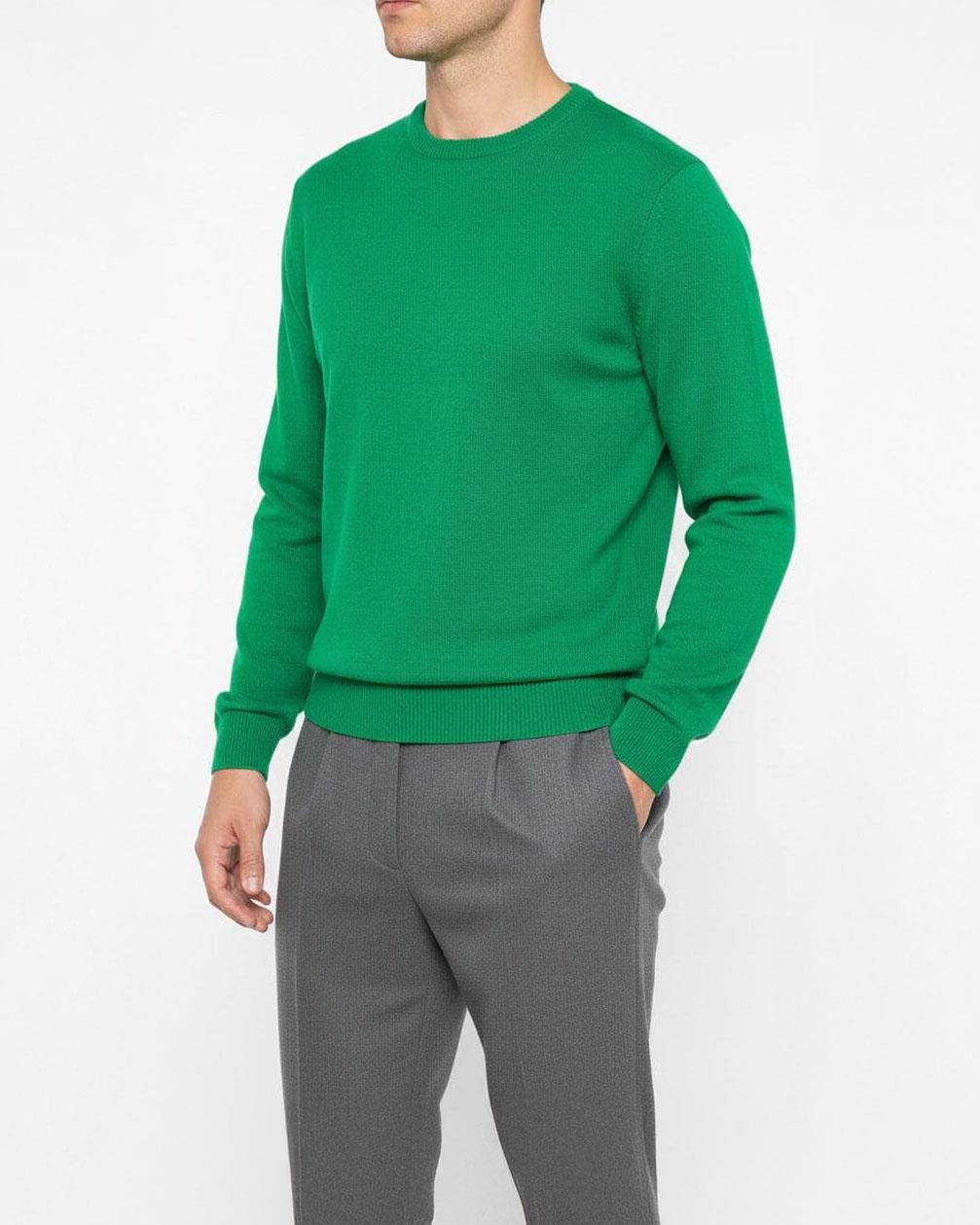 İtalyan stil slim fit erkek bisiklet yaka triko kazak yeşil T13122