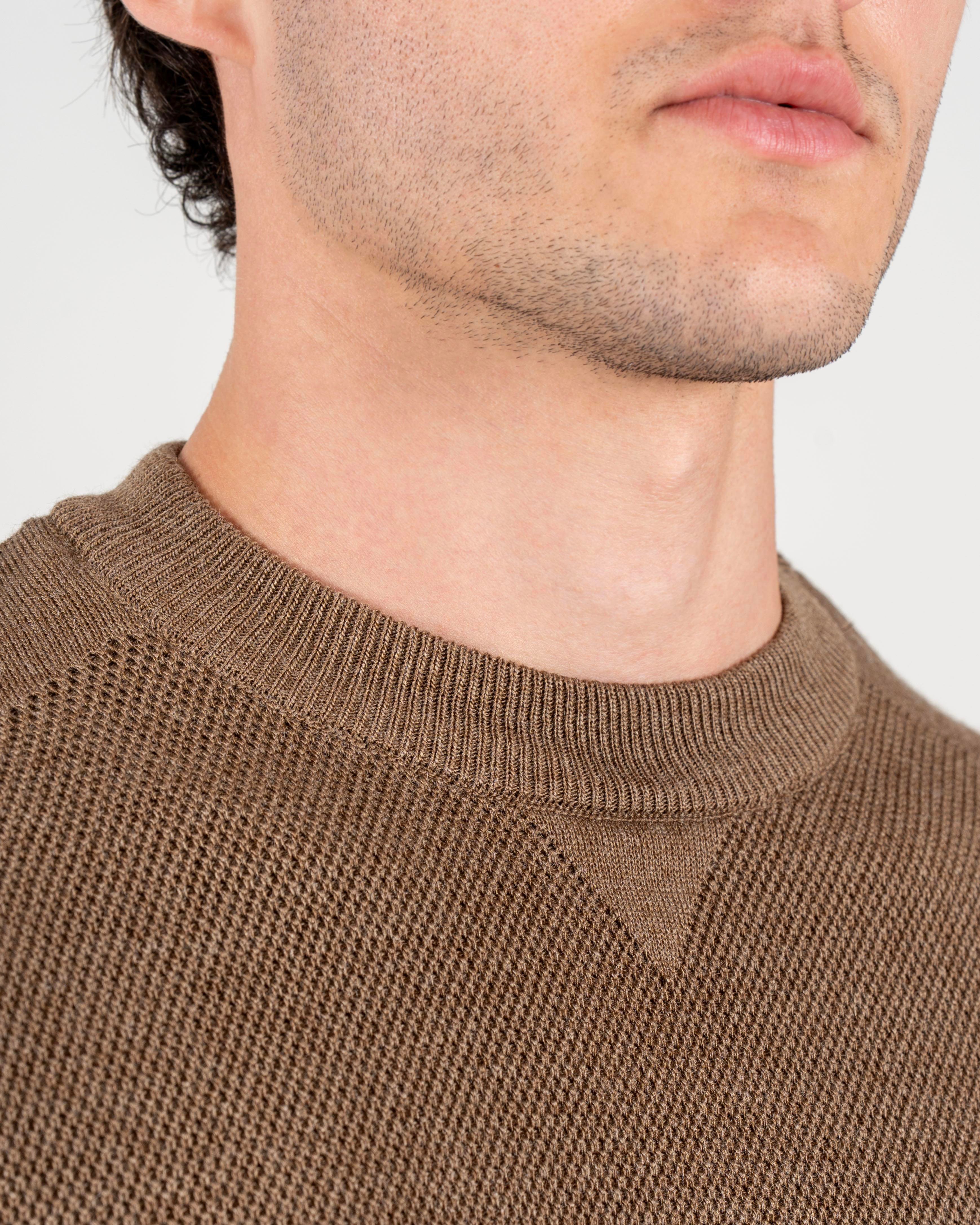 İtalyan stil slim fit erkek bisiklet yaka triko kazak kahverengi T13136