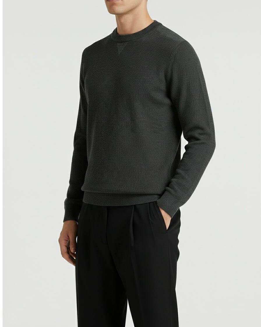 İtalyan stil slim fit erkek bisiklet yaka triko kazak antrasit T13132