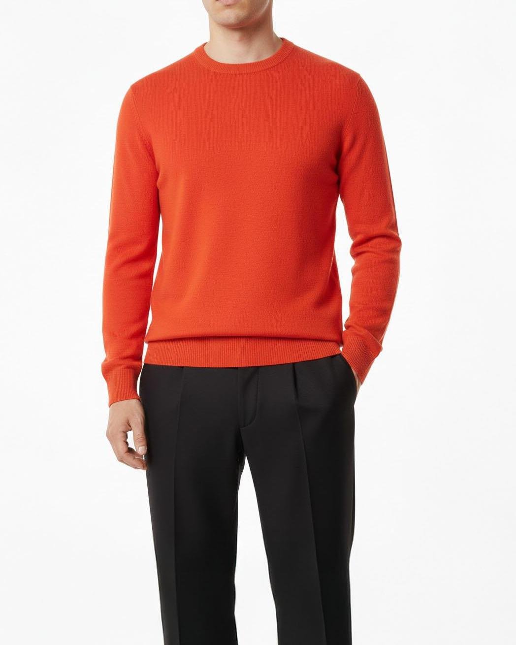 İtalyan stil slim fit erkek bisiklet yaka triko kazak turuncu T13124