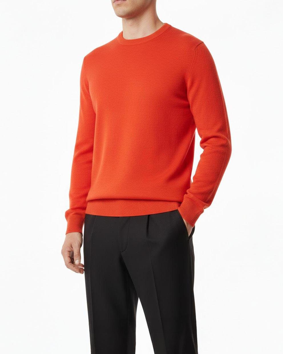 İtalyan stil slim fit erkek bisiklet yaka triko kazak turuncu T13124